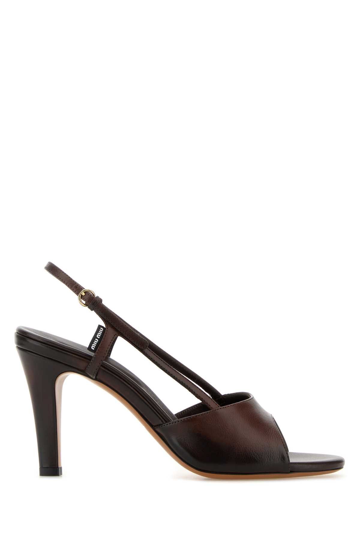 Miu Miu Chocolate Leather Sandals Size US 9 / IT 39 - 1 Thumbnail
