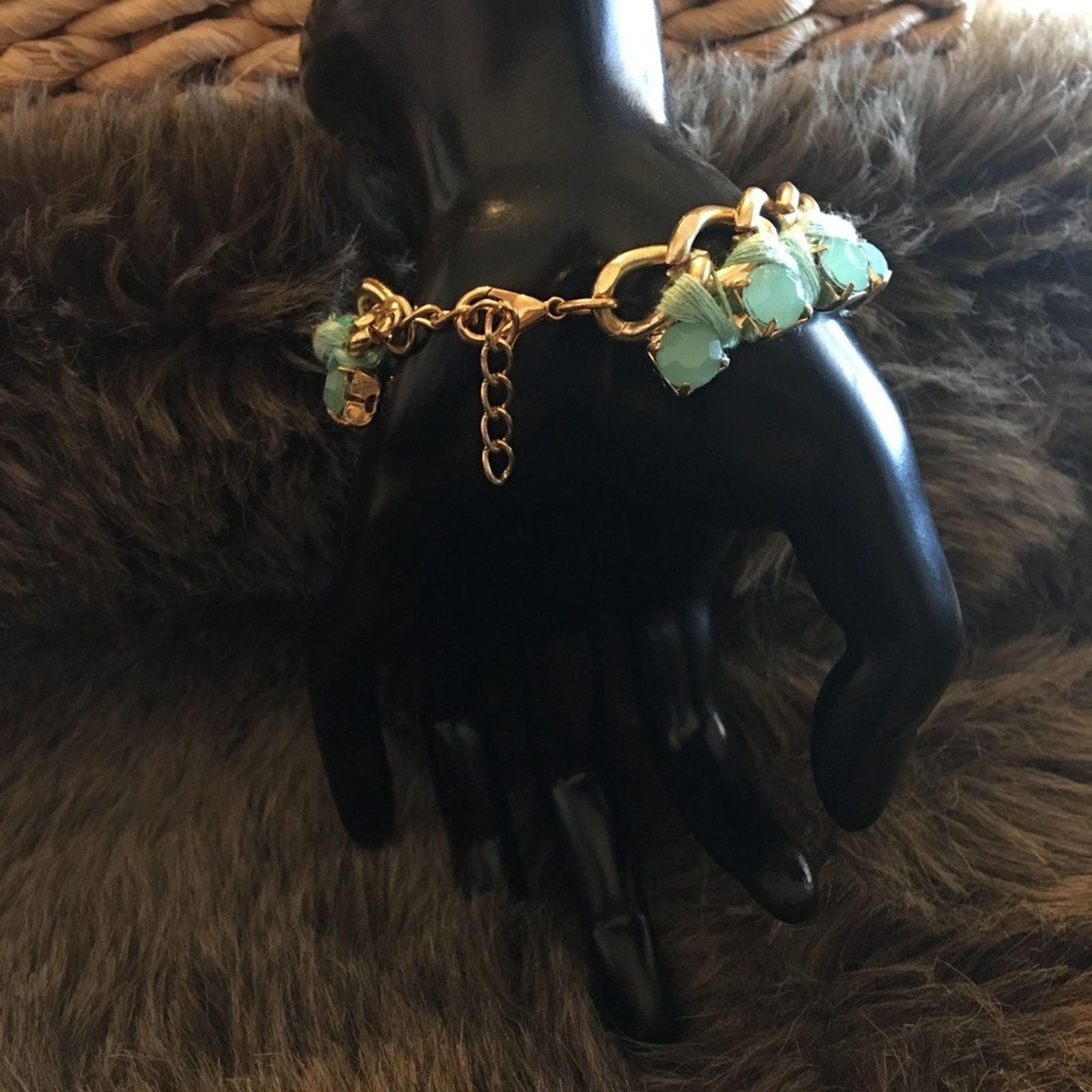 Vintage Vintage aqua glass stone gold chain link bracelet Size ONE SIZE - 4 Thumbnail