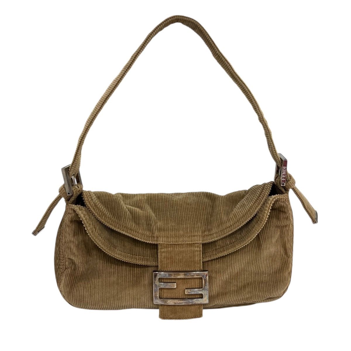 Fendi Corduroy Flap Baguette Shoulder Bag in Beige, Women's