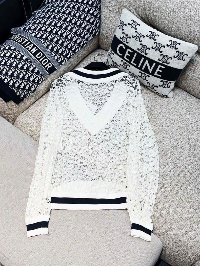 Chanel Chanel 17P white 36 yards black edge hollow V-neck long-sl Size XS / US 0-2 / IT 36-38 - 3 Thumbnail