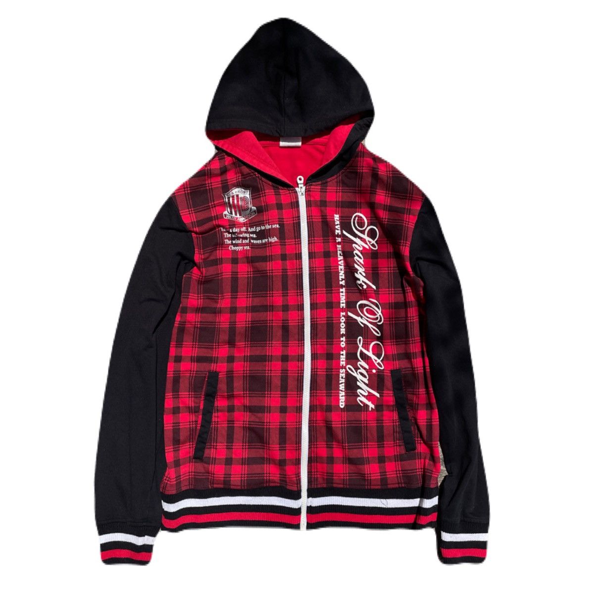 If Six Was Nine 2000s Japanese archive Vkei Poem Plaid Zip-Up Hoodie Y2K Size US M / EU 48-50 / 2 - 2 Thumbnail