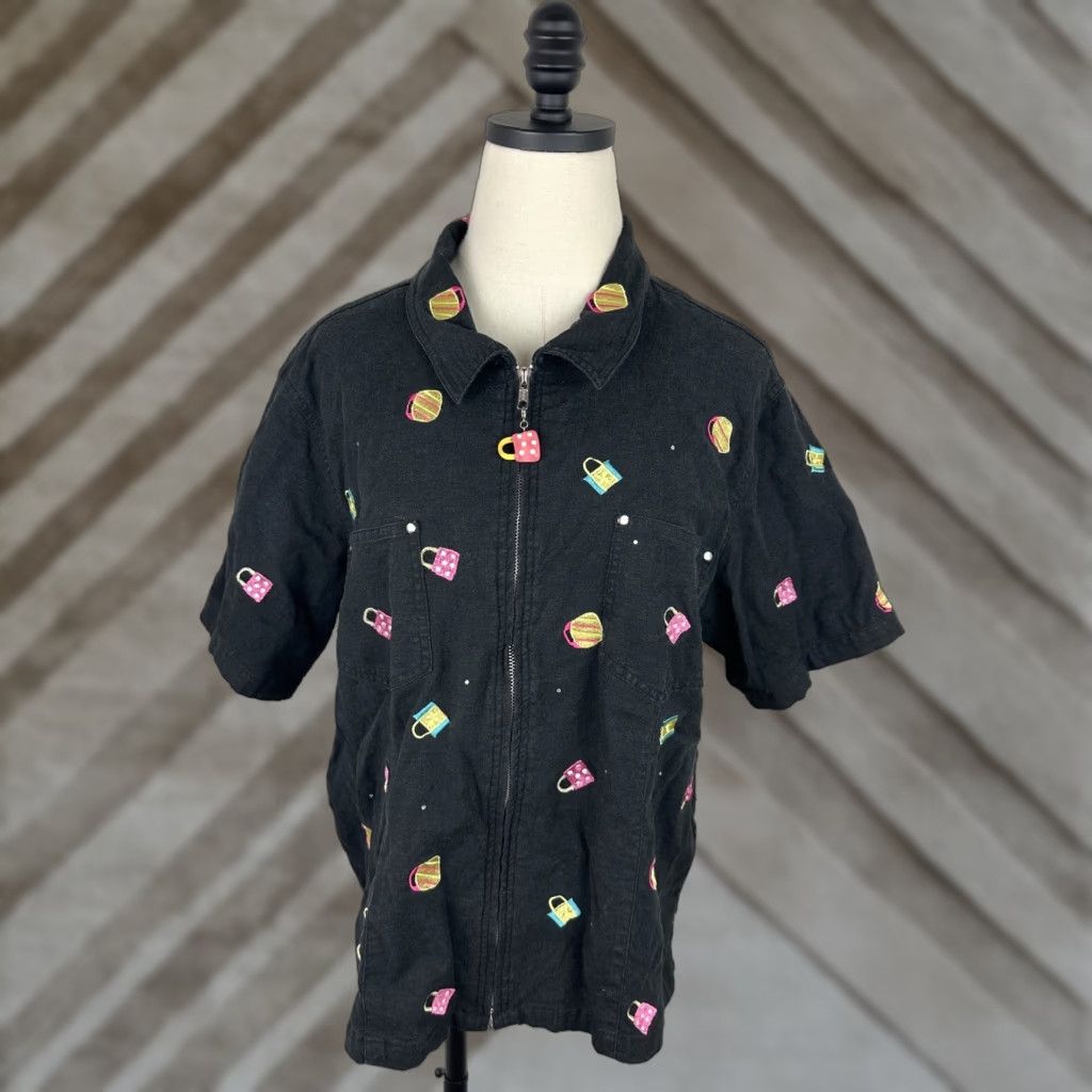 Quacker Factory Quacker Factory Embroidered Jacket XL Full Zip Novelty Y2K Cyber Shopping Bags Size XL / US 12-14 / IT 48-50 - 1 Thumbnail