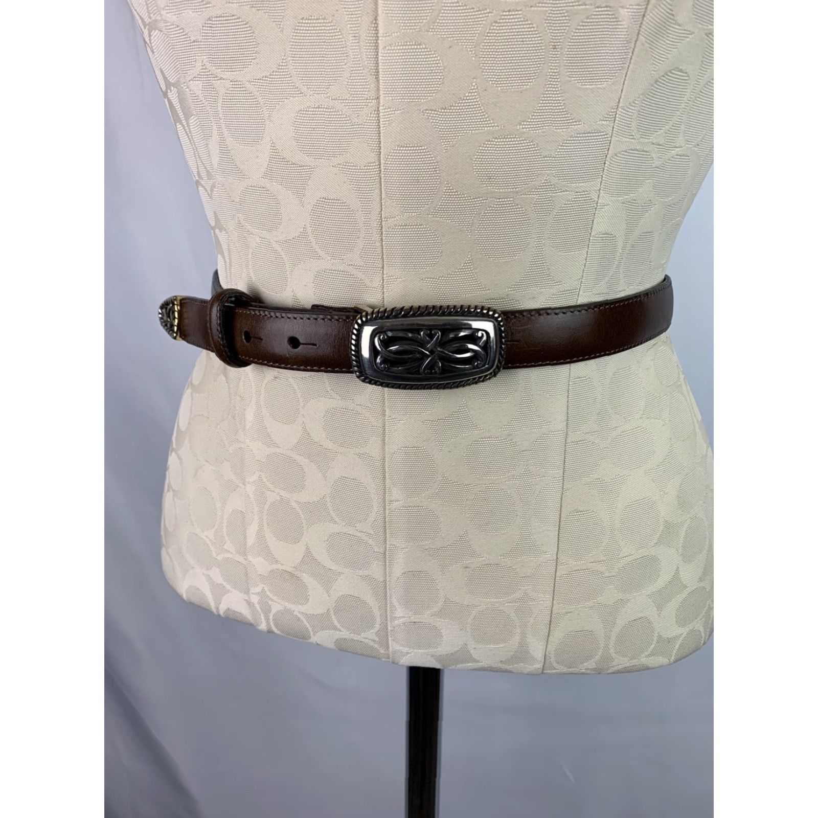 Brighton VINTAGE Brighton Belt Women's Brown Leather Silver Filigree Buckle Style 35409 Medium 28-32" 3/4"W Adjustable Mens Womens Size ONE SIZE - 4 Thumbnail
