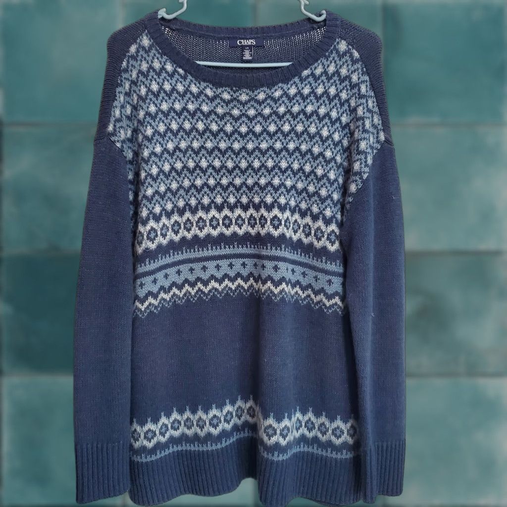 Chaps Chaps Sweater Women L Blue Nordic Long Sleeve Knit Pullover Side Slit Winter Size L / US 10 / IT 46 - 1 Thumbnail