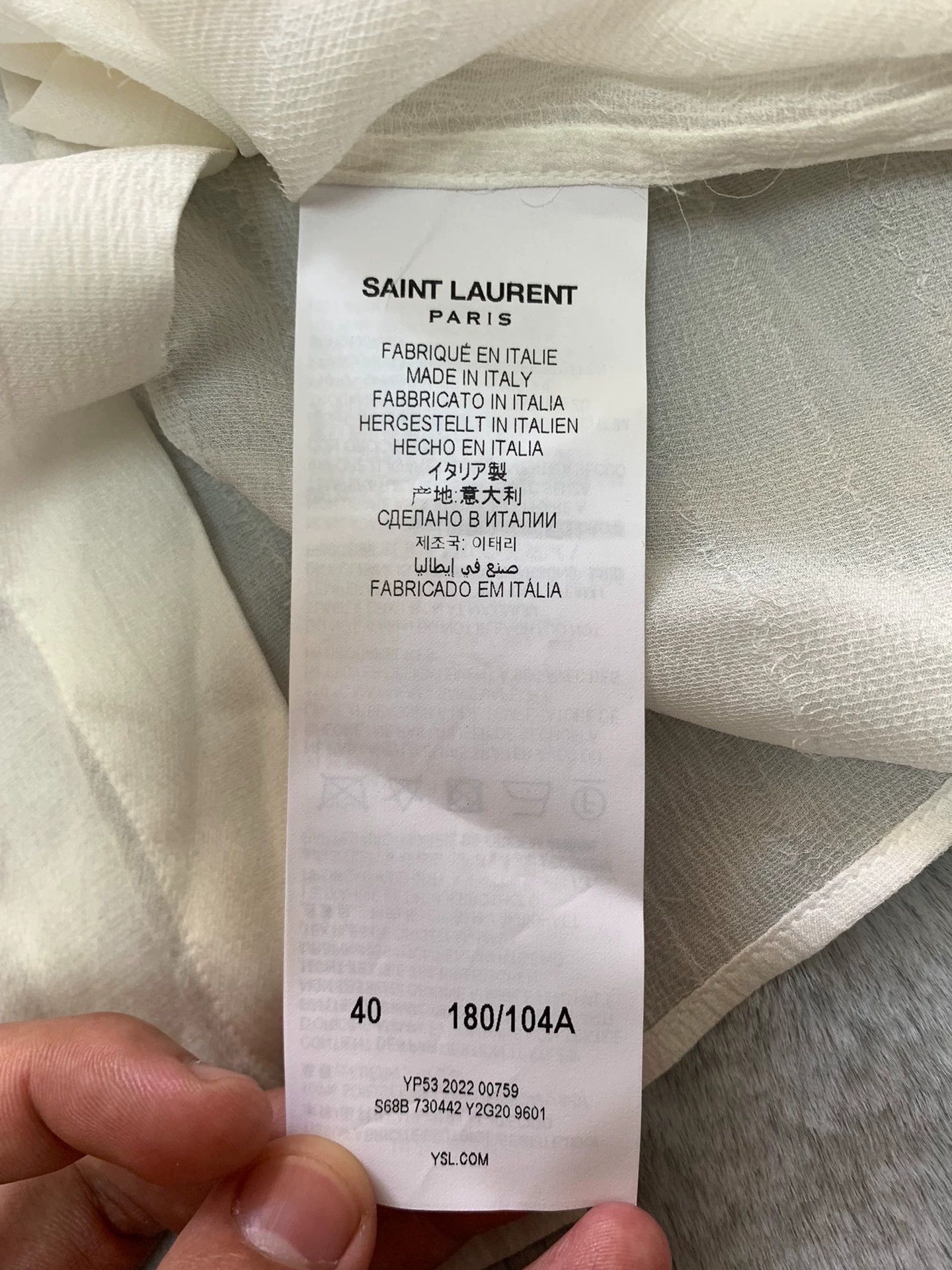 Saint Laurent Paris SLP 23SS Men's White Striped Silk French Ribbon Shirt Size US M / EU 48-50 / 2 - 4 Thumbnail
