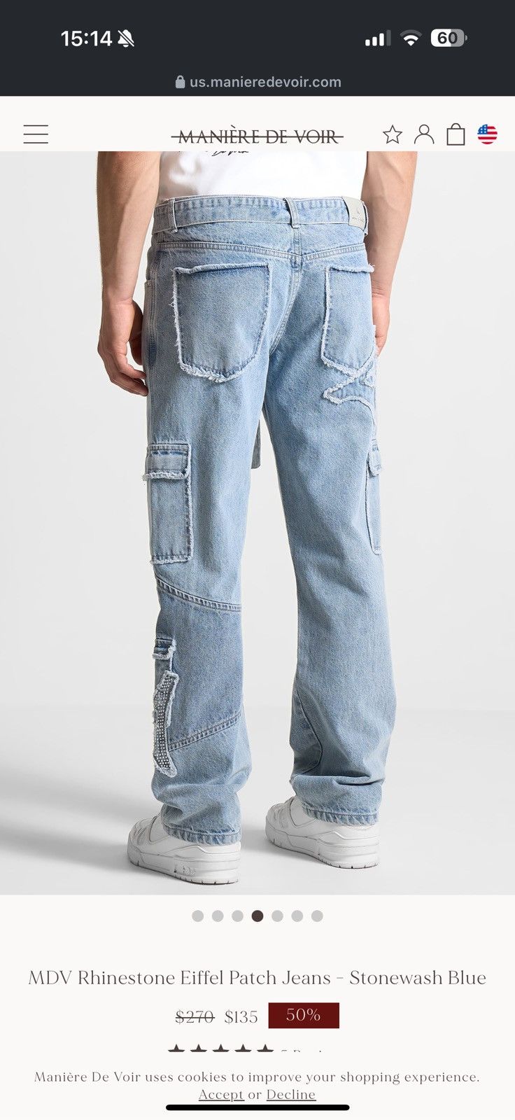 Maniere De Vior MDV Rhinestone Eiffel Patch Jeans - Stonewash Blue Size US 36 / EU 52 - 2 Thumbnail