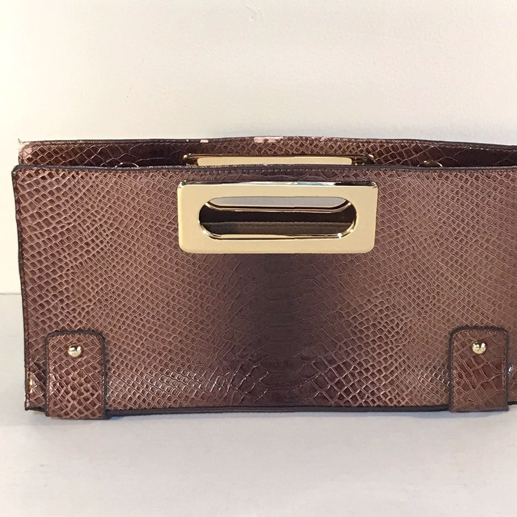 Crocs VINTAGE Big Buddha Brown Crocodile Embossed Leather Clutch Bag Women's Medium Party Casual Workwear Size ONE SIZE - 3 Thumbnail