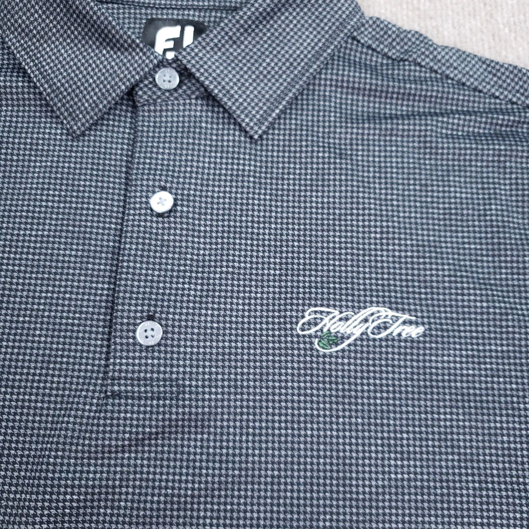 Footjoy FootJoy Polo Shirt Mens Medium Black Gray Houndstooth Short Sleeve Stretch Golf Size US M / EU 48-50 / 2 - 7 Thumbnail