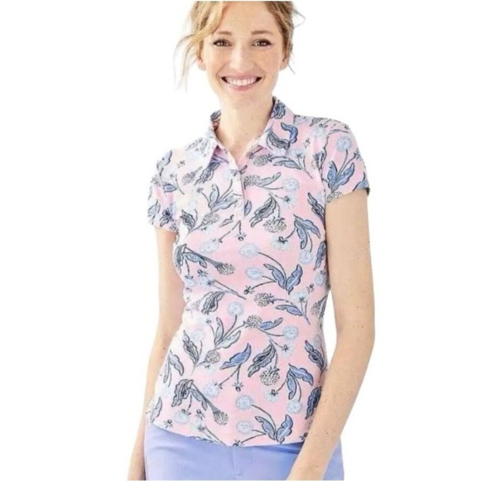 Lilly Pulitzer Lilly Pulitzer Luxletic Meryl Nylon Pique Top L Pink Tropic Size L / US 10 / IT 46 - 3 Thumbnail