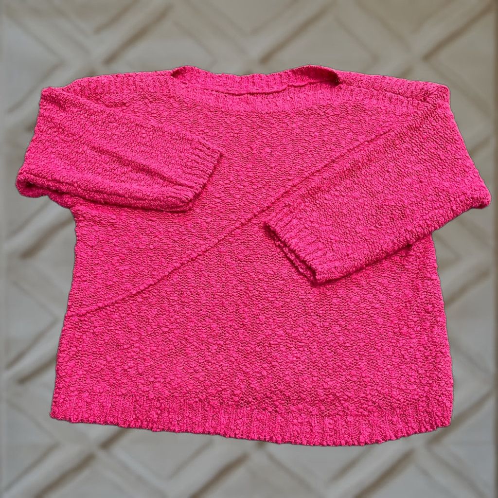 Pinko Popcorn Pullover Sweater Womens Large Hot Pink Crew Neck Knit Casual Stretch Size L / US 10 / IT 46 - 1 Thumbnail