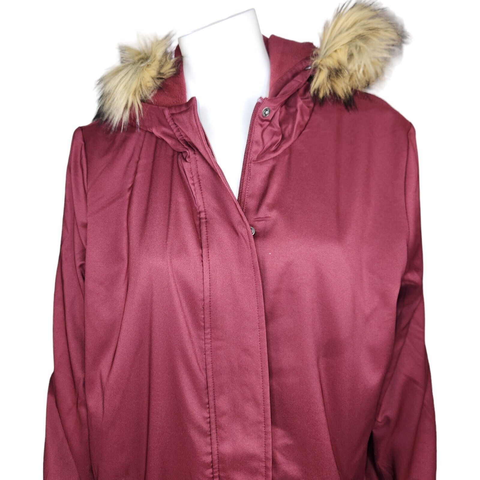 Denim & Co. Denim & Co Zip Front Twill Jacket Faux Fur Hood Wine Medium Size M / US 6-8 / IT 42-44 - 2 Thumbnail