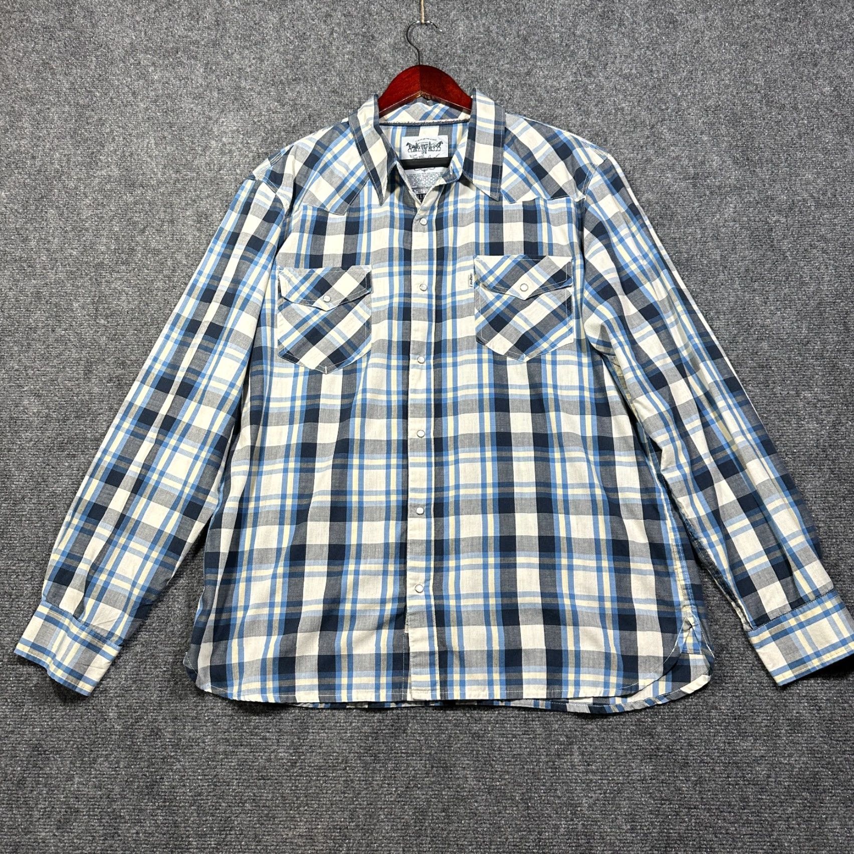 Levi's Levis Shirt Mens XL Western Pearl Snap Pockets Blue Plaid Cotton Snap Cuffs Size US XL / EU 56 / 4 - 2 Thumbnail