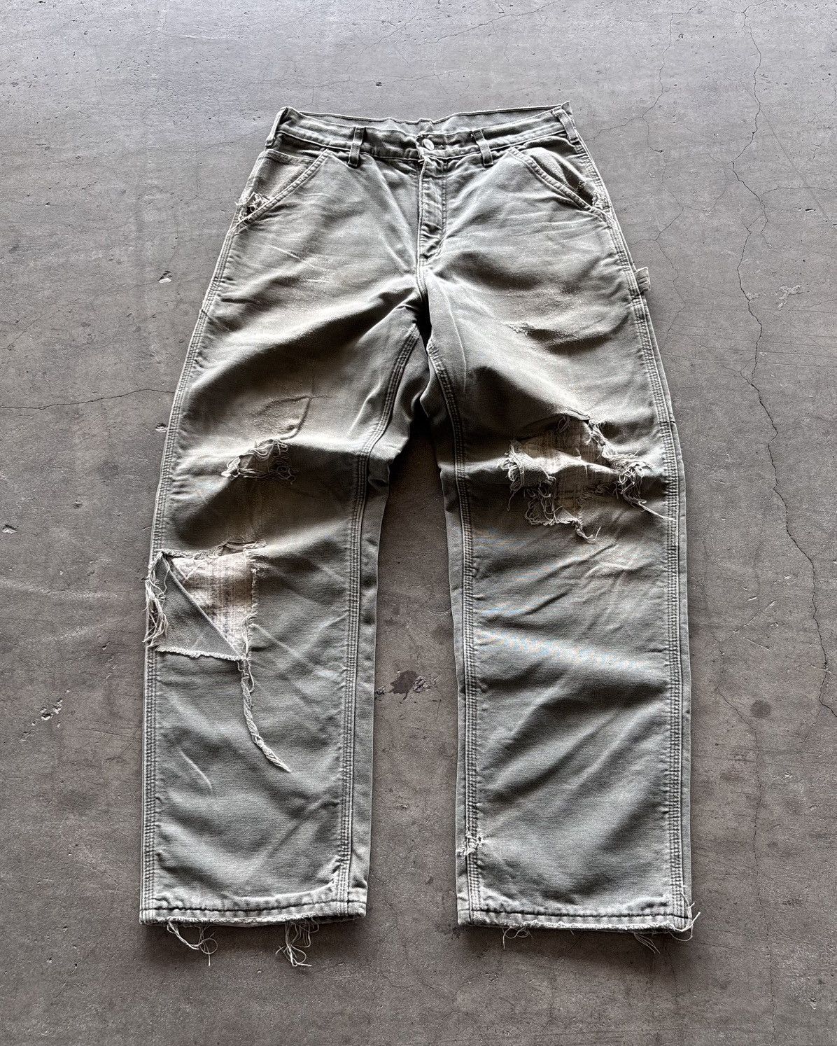 Carhartt 🔥Vintage Carhartt Distressed Tartan Lined Carpenter Size US 31 - 2 Thumbnail