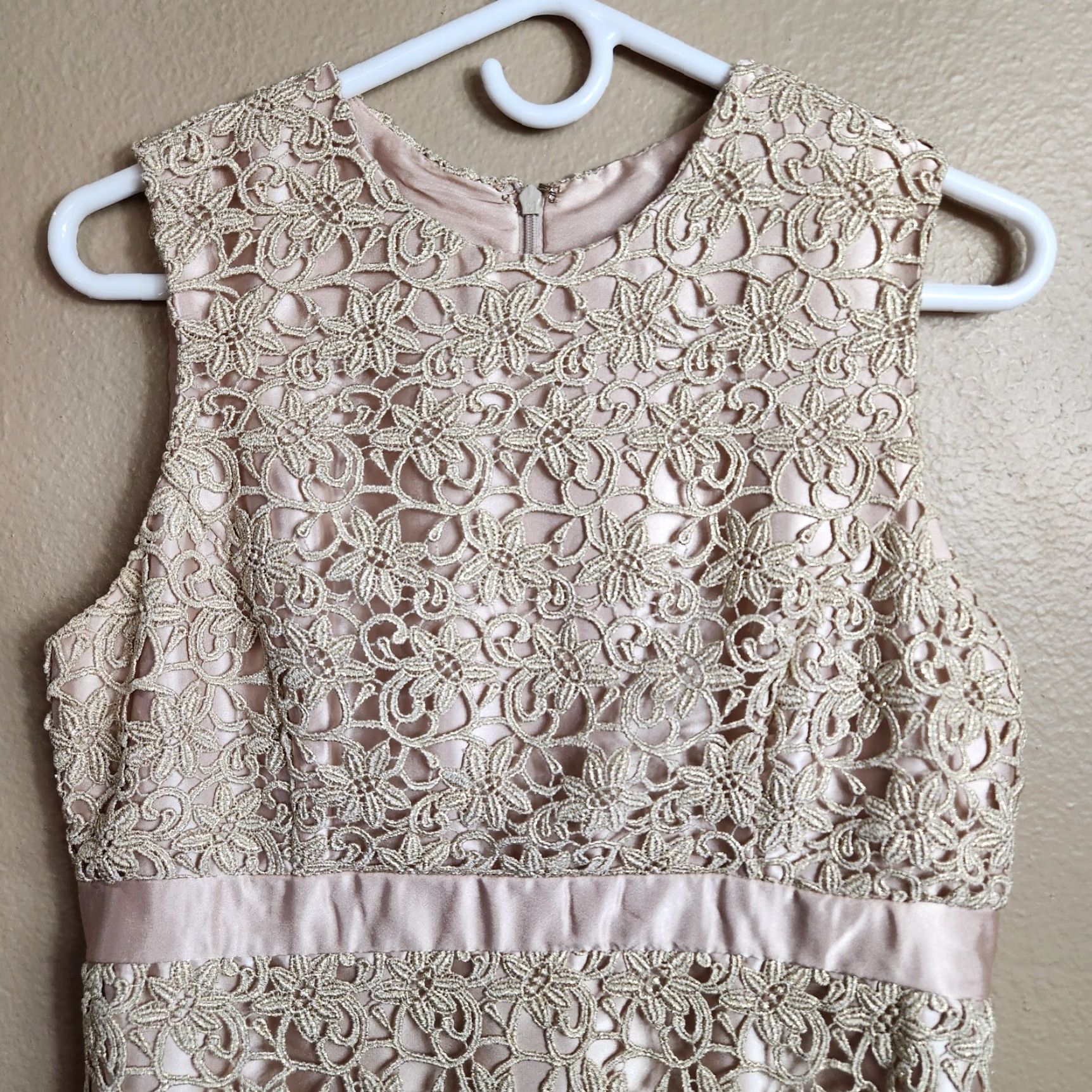 Jessica McClintock VINTAGE Jessica McClintock Champagne Satin Crochet Lace Overlay Evening Dress 12 Size XL / US 12-14 / IT 48-50 - 2 Thumbnail