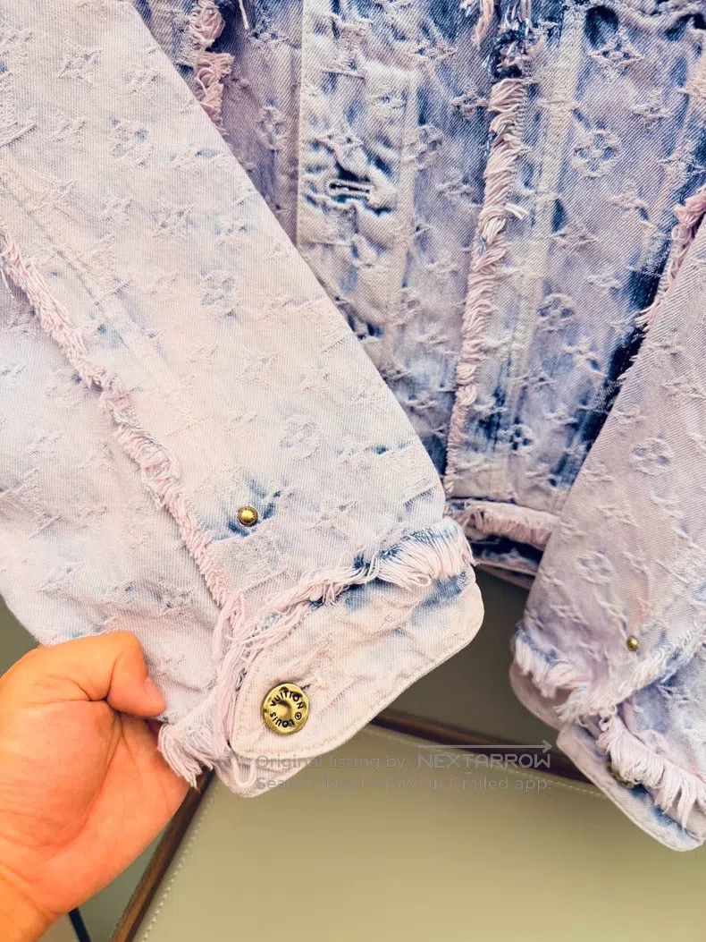 Louis Vuitton Louis Vuitton SS23 Worn Logo Jacquard Fringed Denim Jacket Size US M / EU 48-50 / 2 - 5 Thumbnail