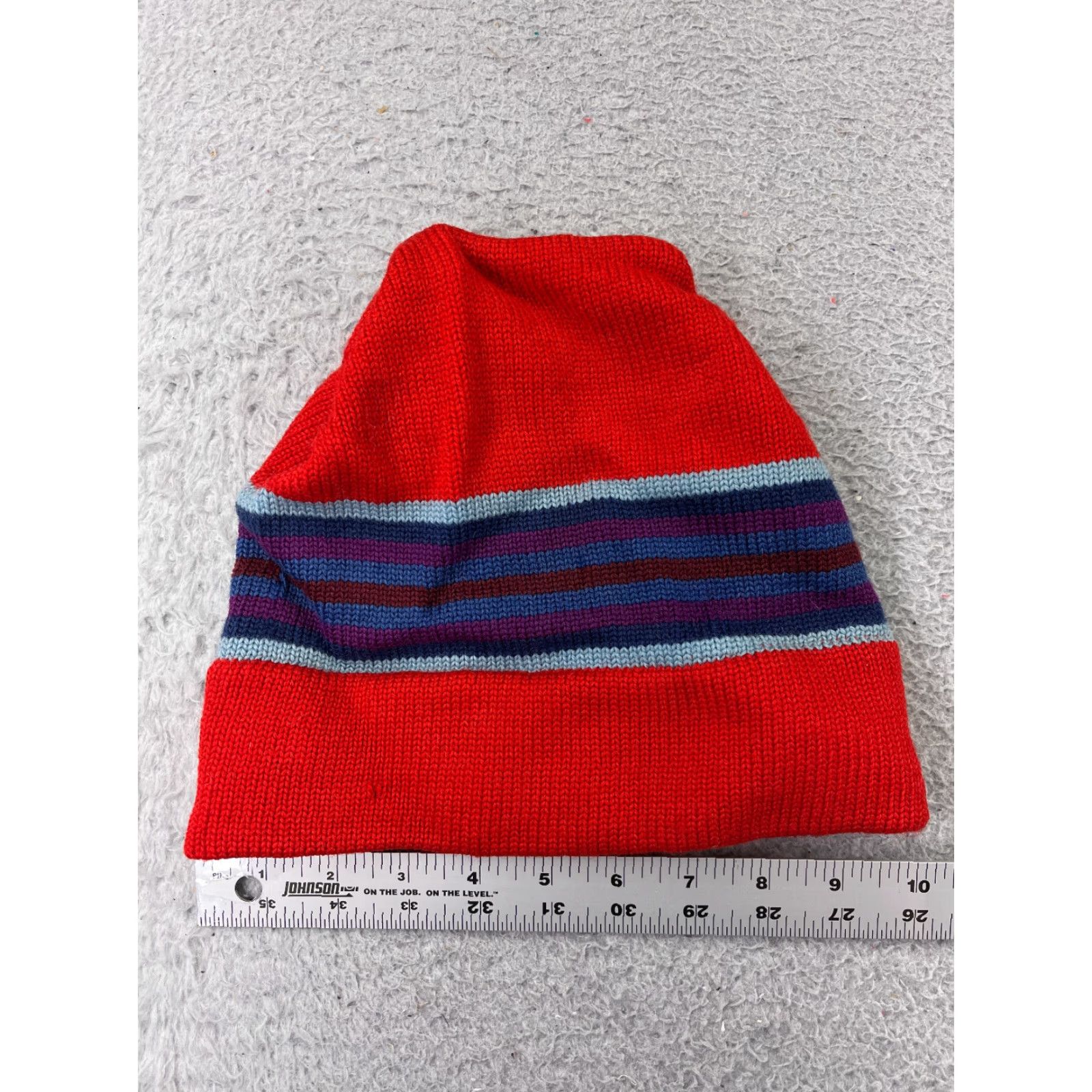 Vintage Wigwam Beanie Adult One Size Red Blue Stripe Knit Wool Hat/Cap Mens Beanie Stripe USA Winter Size ONE SIZE - 2 Thumbnail