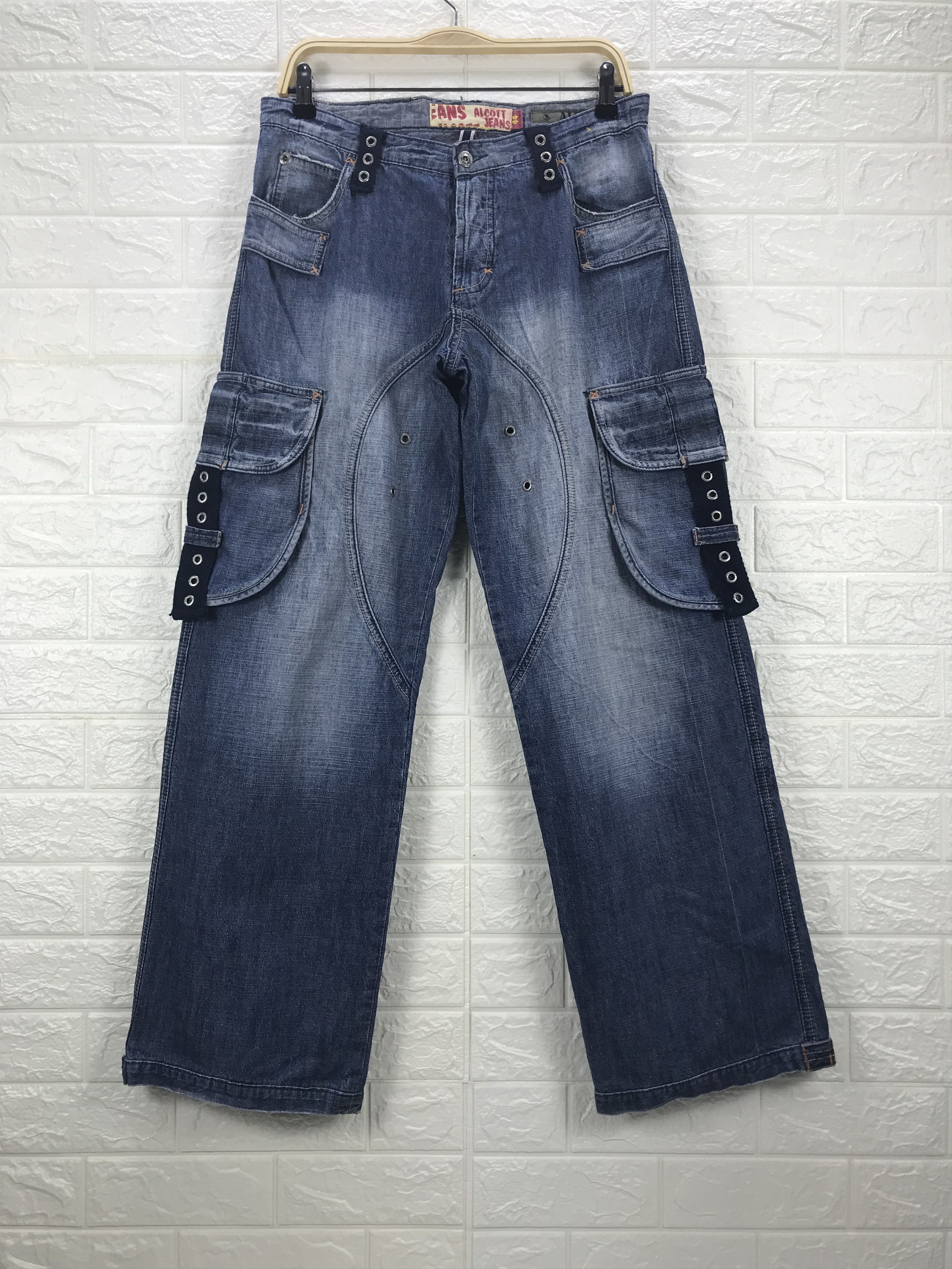 image of Archival Clothing x Seditionaries Japanese Alcott Multi Pocket Cargo Baggy Jeans in Blue (Size 32)