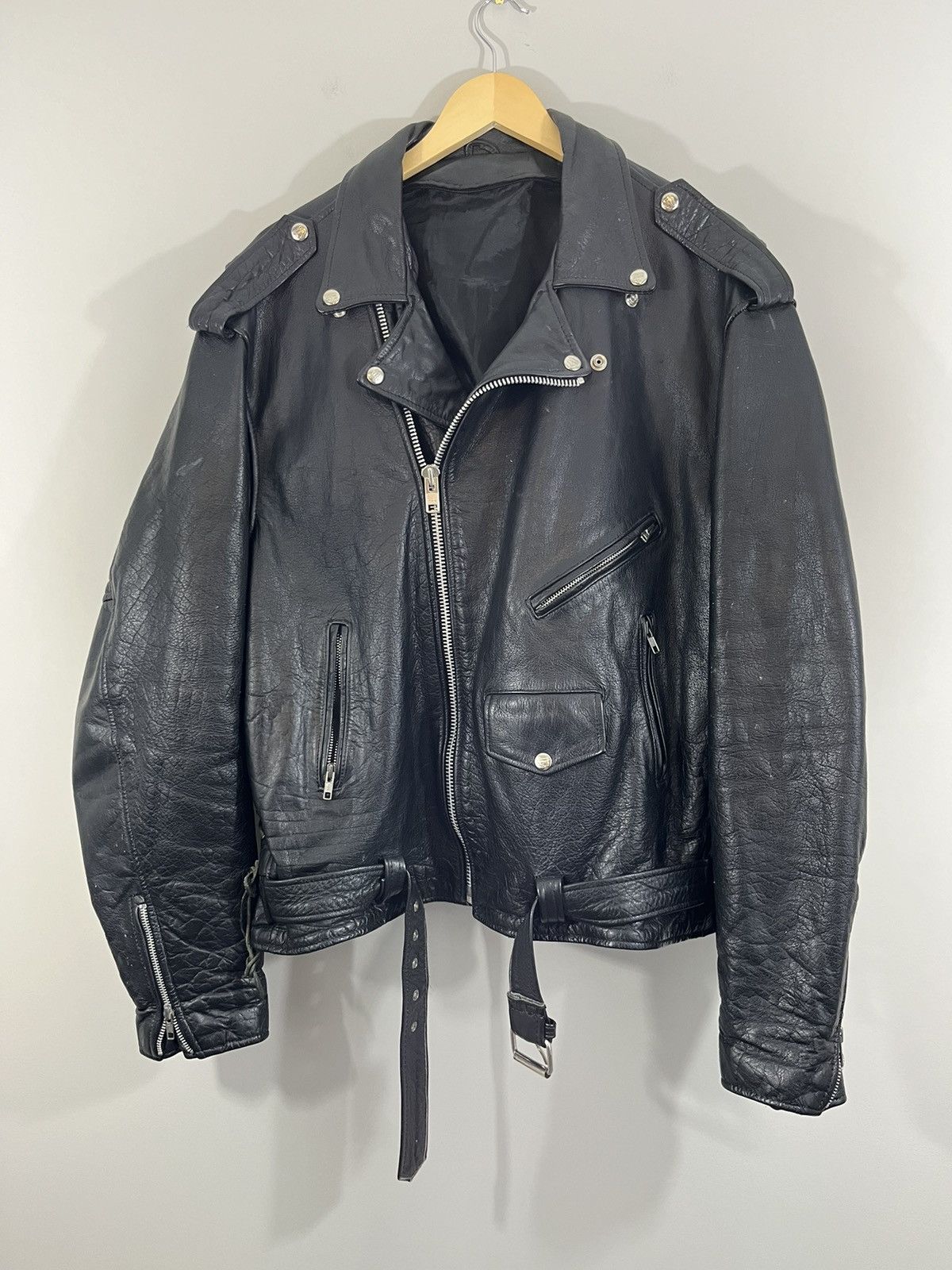 Vintage Oversized Leather 80s Perfecto Moto Biker Jacket Size US XL / EU 56 / 4 - 1 Thumbnail