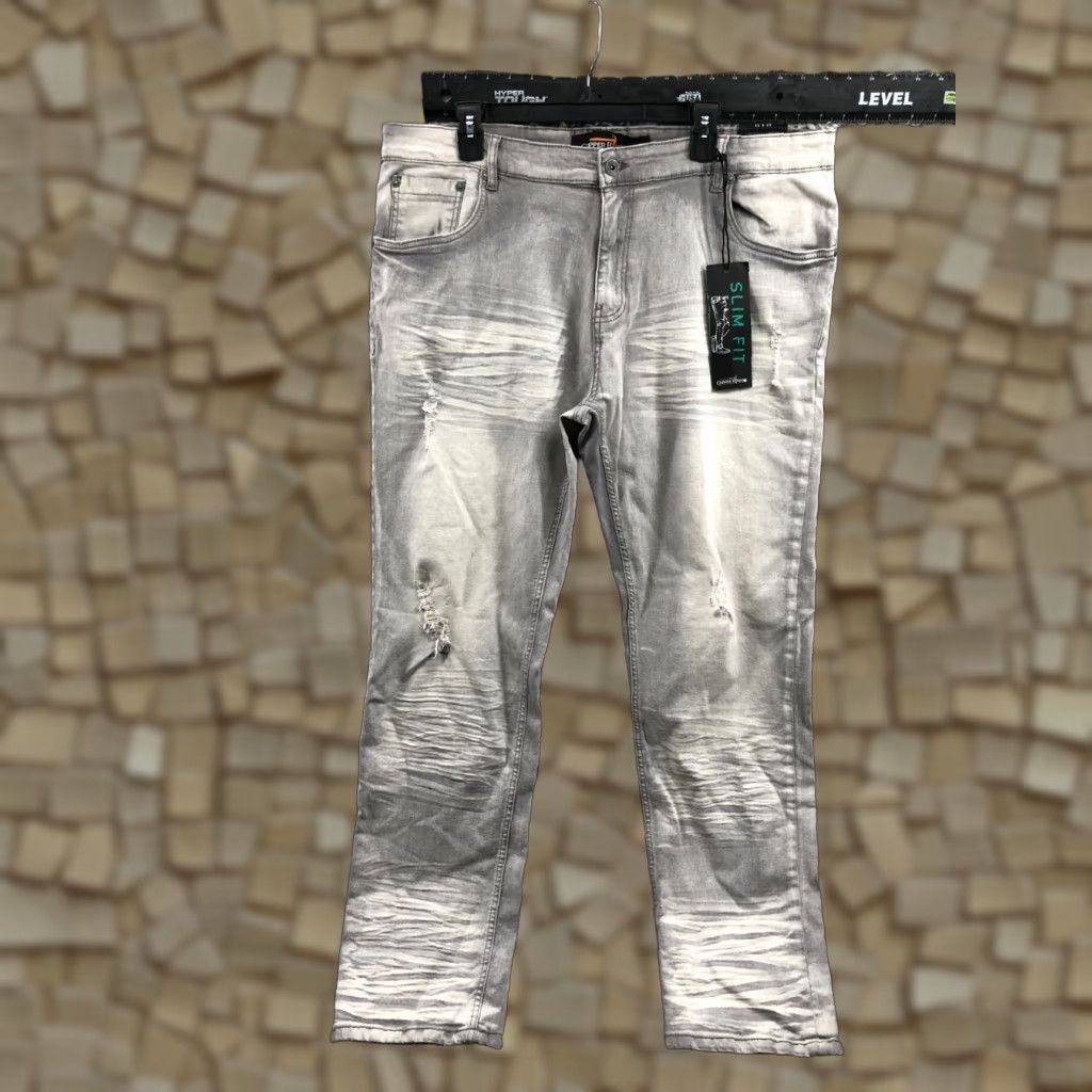 Vintage Copper Rivet Slim Fit Denim Jeans Size 42x32 Mens Mid Gray Distressed 5-Pocket Style Slim Regular Jeans Mens Size US 42 / EU 58 - 1 Thumbnail
