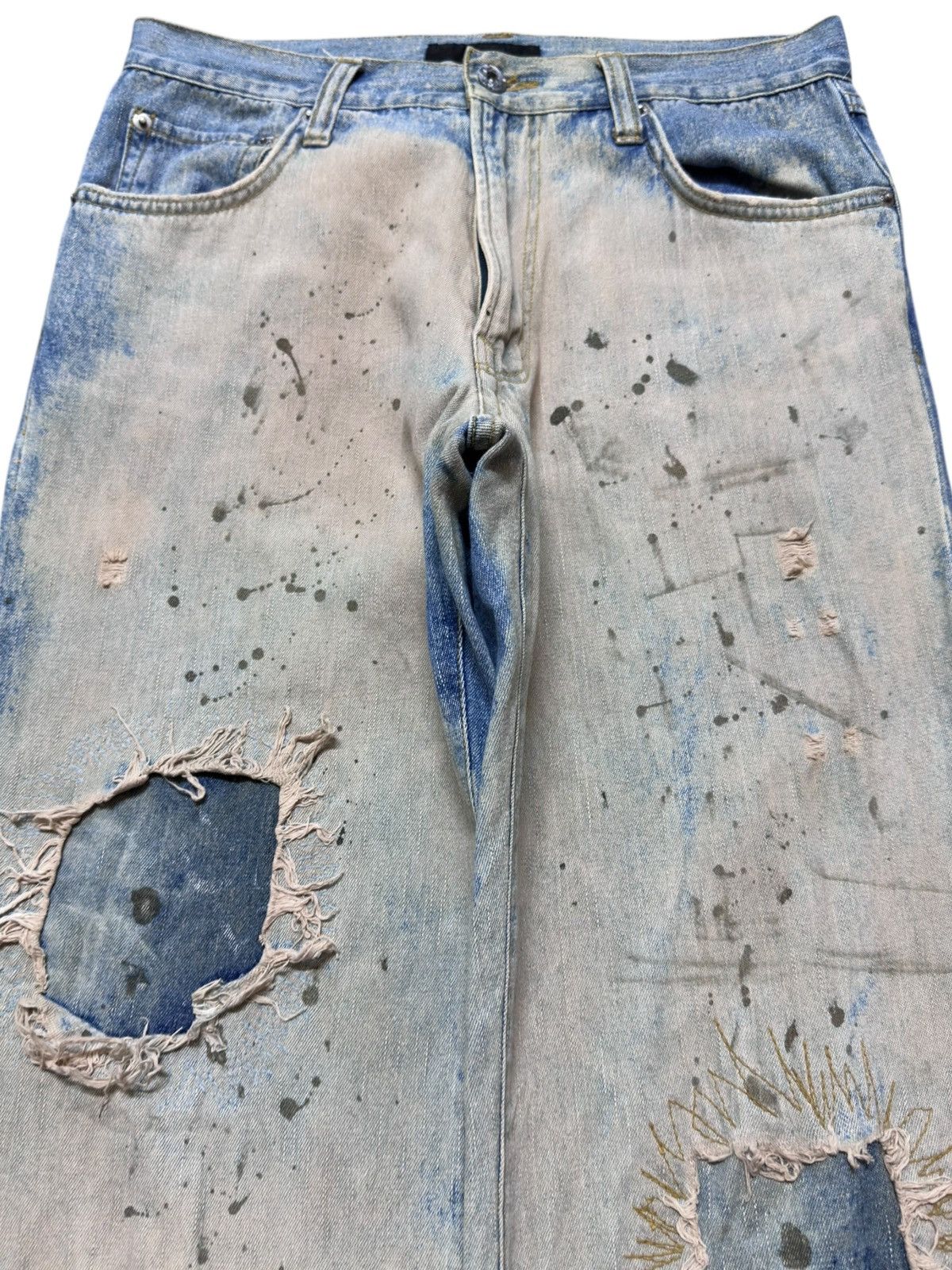 In The Attic Vintage In The Attic Mudwash Ripped Sashiko Style Denim Size US 29 - 2 Thumbnail