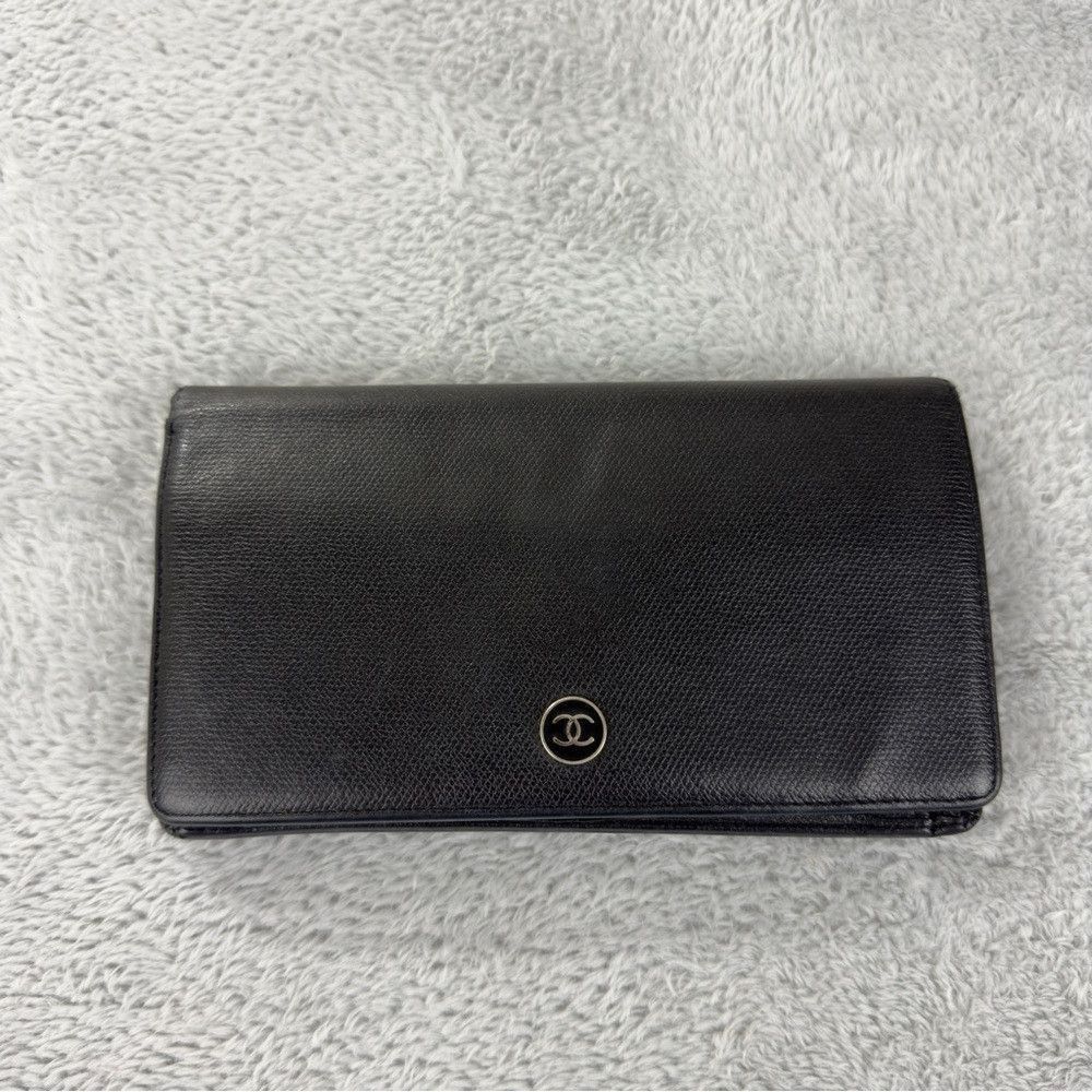 Chanel CHANEL Coco Button Leather Long Bifold Wallet Black 100% Au Size ONE SIZE - 1 Thumbnail
