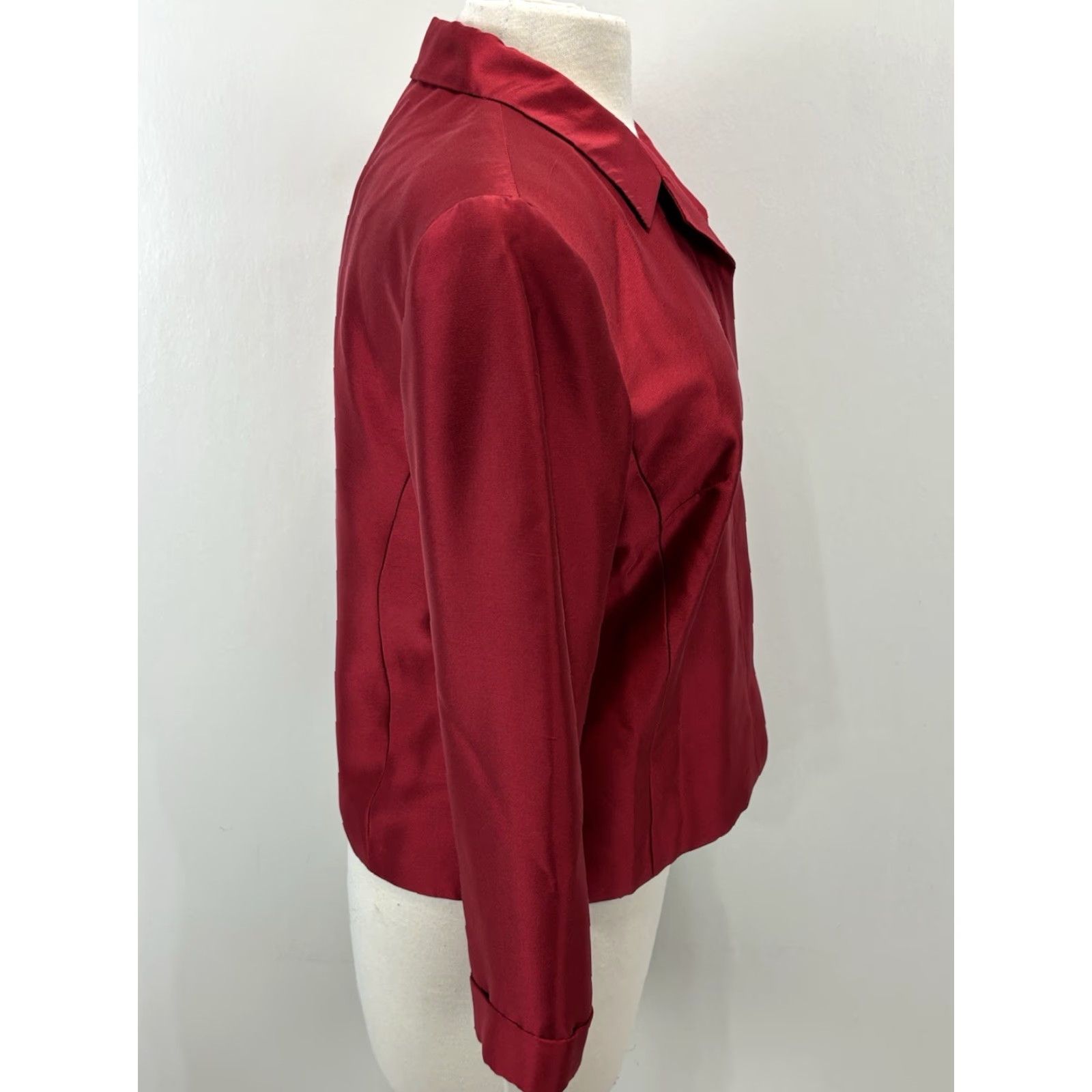 Vintage SARA CAMPBELL Silk Button-Up Shirt Blouse Women's Size 8 Red Long Sleeve Collared Size M / US 6-8 / IT 42-44 - 4 Thumbnail