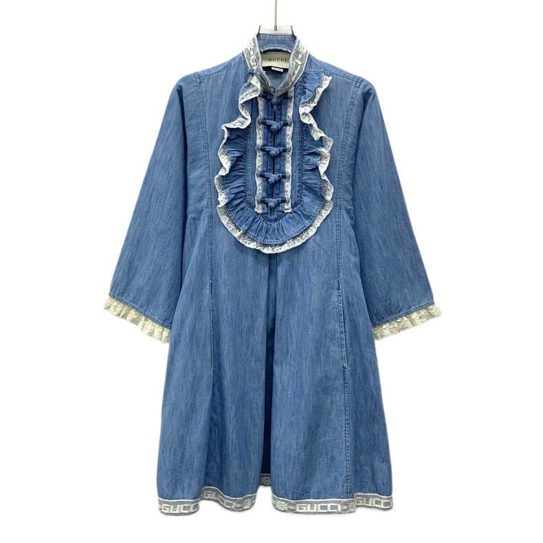 Gucci Gucci Blue lace lotus leaf lace cotton long-sleeved denim d Size XS / US 0-2 / IT 36-38 - 1 Thumbnail