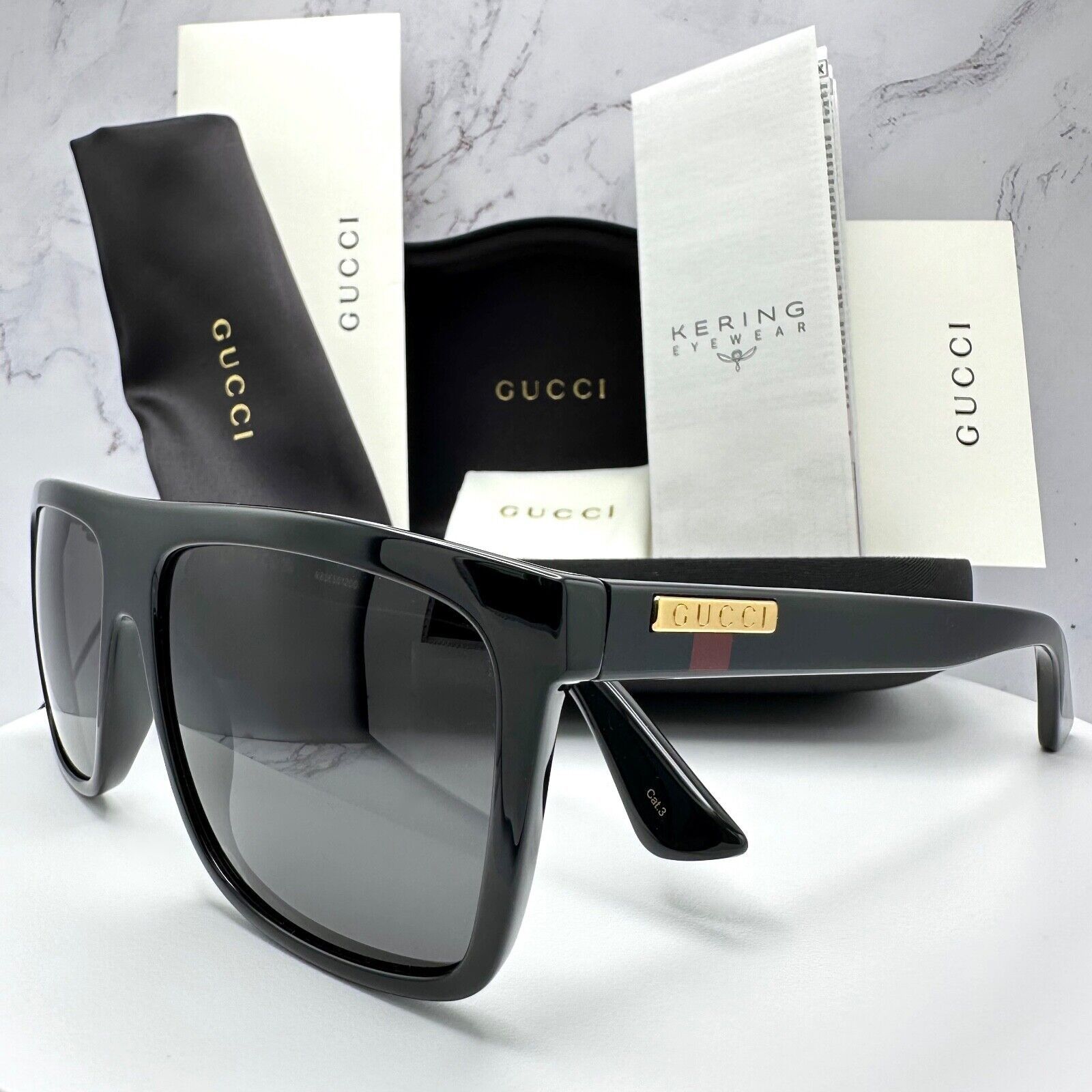 Gucci New GUCCI Sunglasses Black Square Aviator Gold Plate Size ONE SIZE - 20 Thumbnail