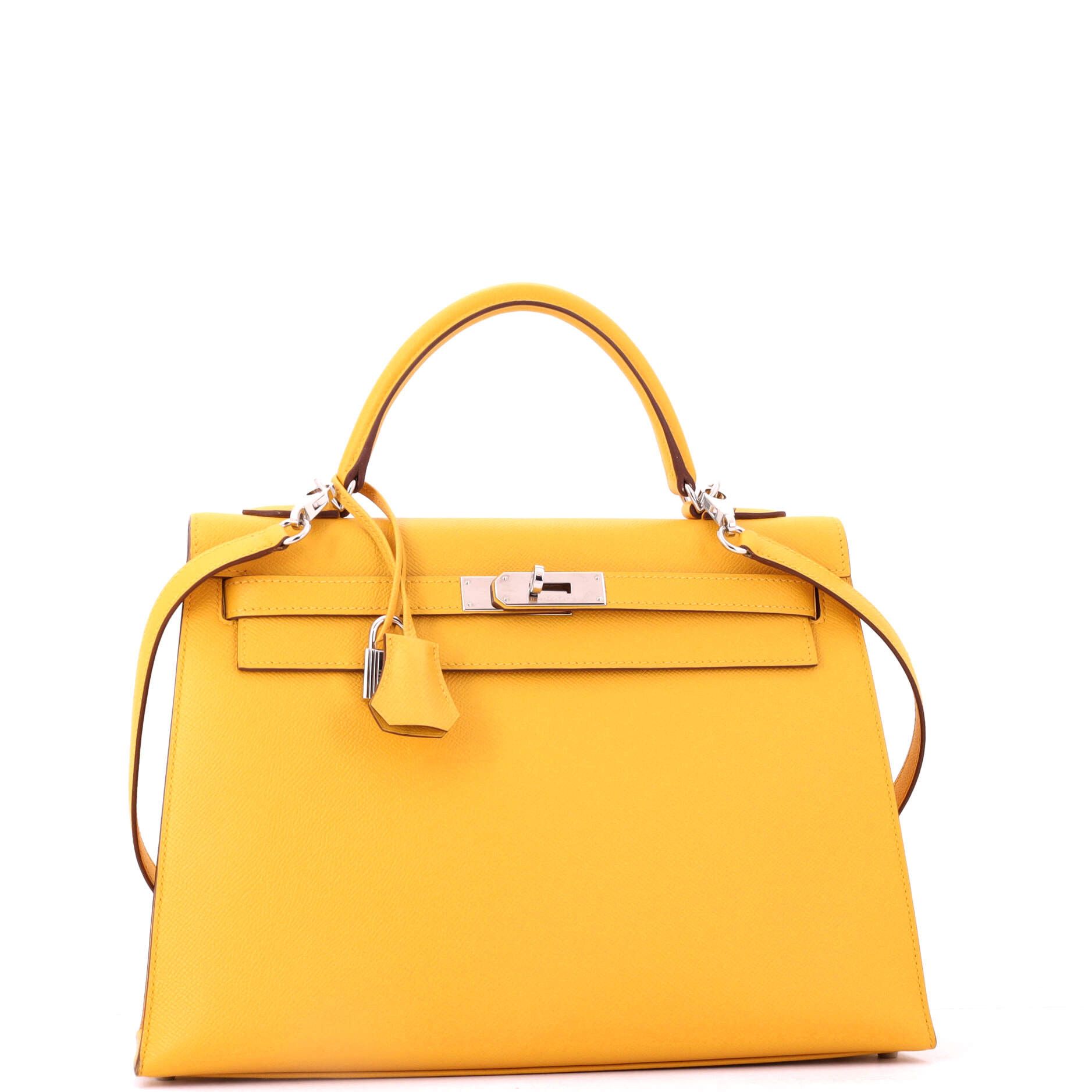 Hermes Kelly Handbag Yellow Epsom with Palladium Hardware 32 Size ONE SIZE - 1 Thumbnail