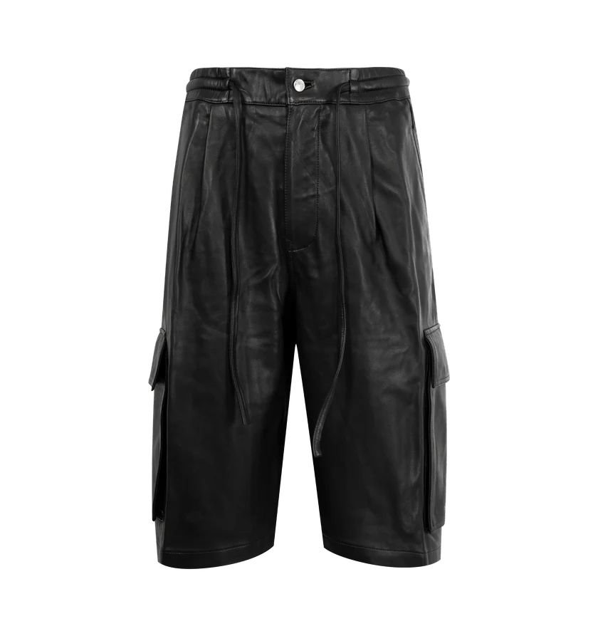 Nahmias o1h1sh11225 Leather Pleated Cargo Shorts in Black Size US 32 / EU 48 - 1 Thumbnail