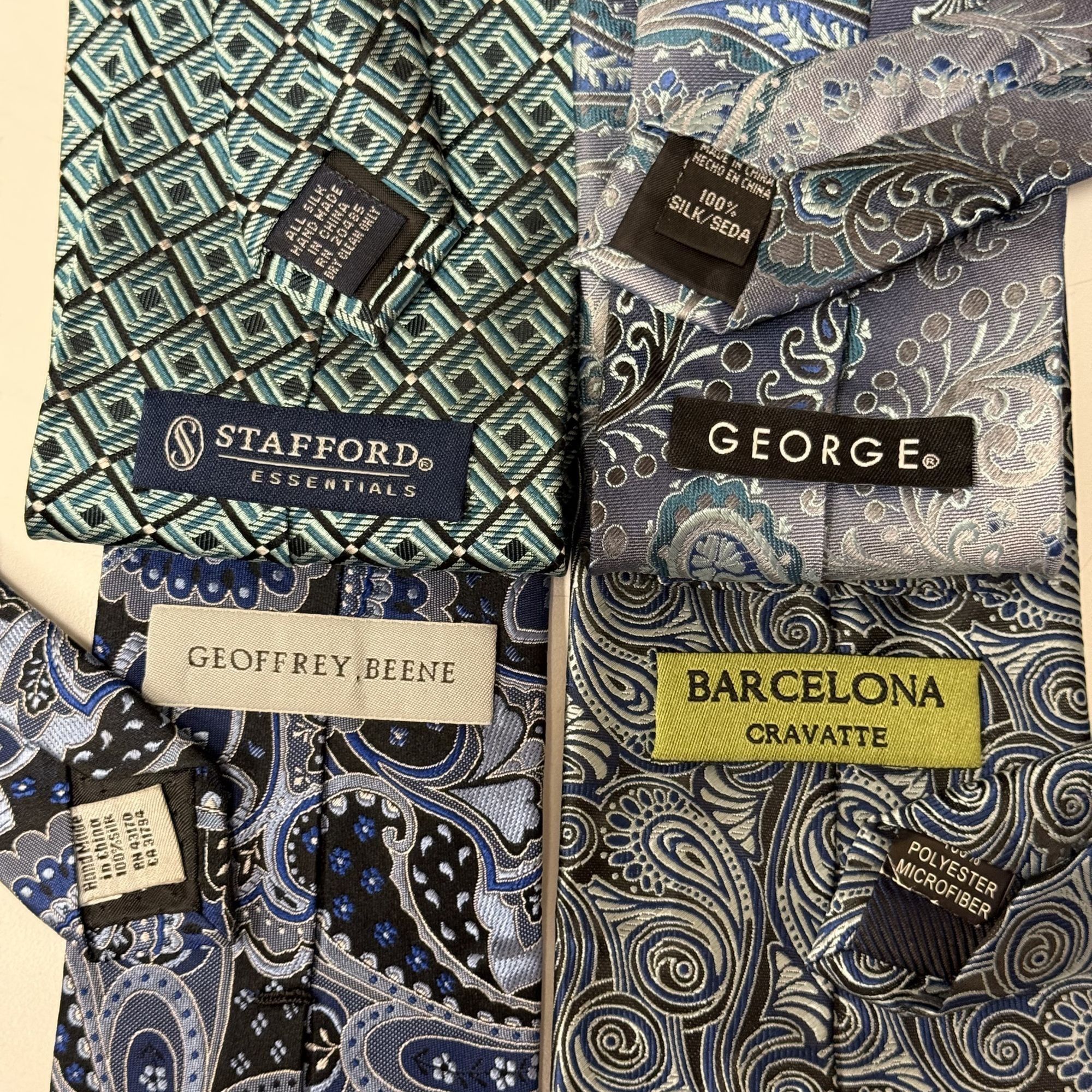 Stafford 4 pc Designer Woven Silk Blue GEOMETRIC Paisley Necktie Lot Size ONE SIZE - 2 Thumbnail