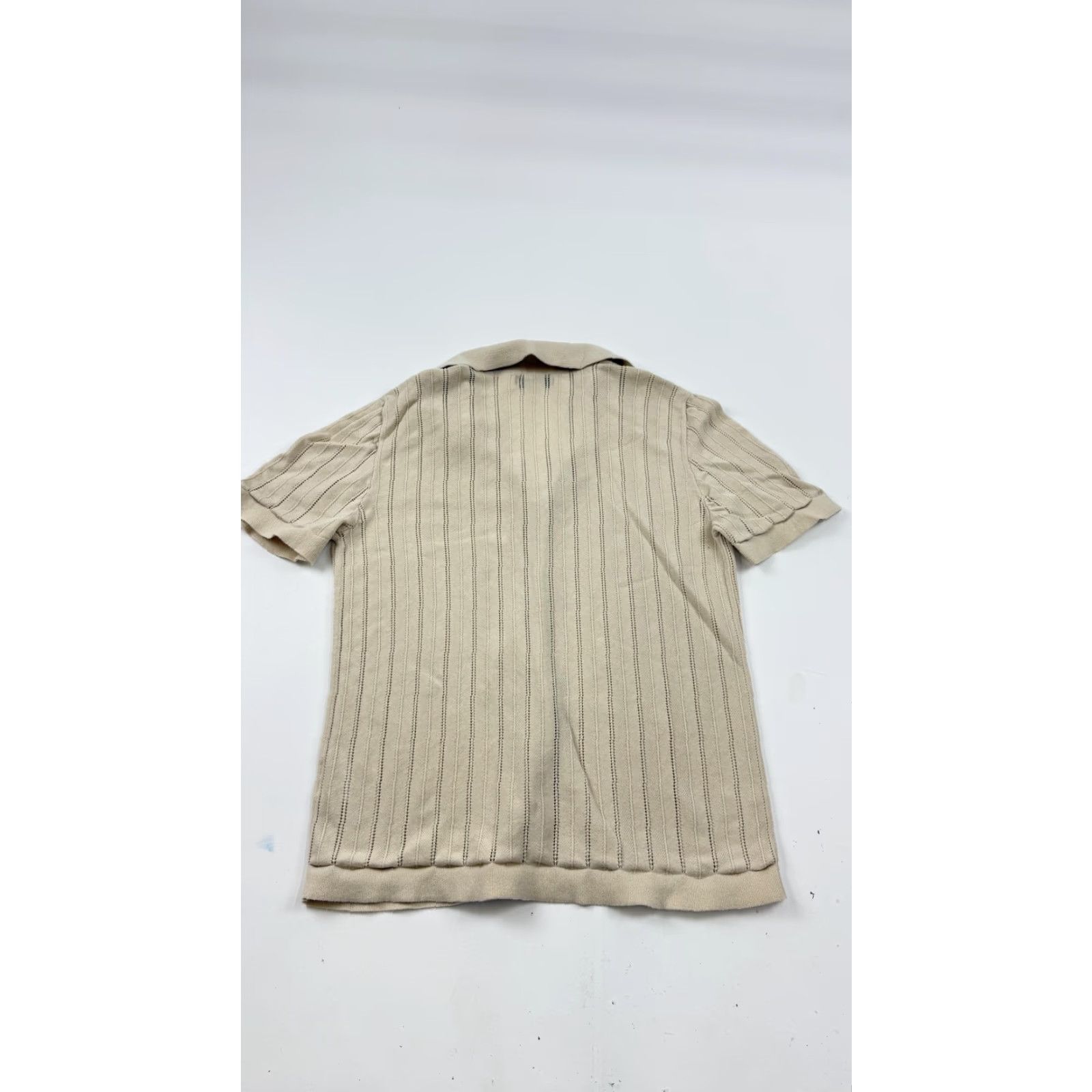 Cotton On Cotton On Shirt Mens Small Beige Short Sleeve Knit Button Front Collared Striped 100% Cotton Adults Mens Size US S / EU 44-46 / 1 - 6 Thumbnail