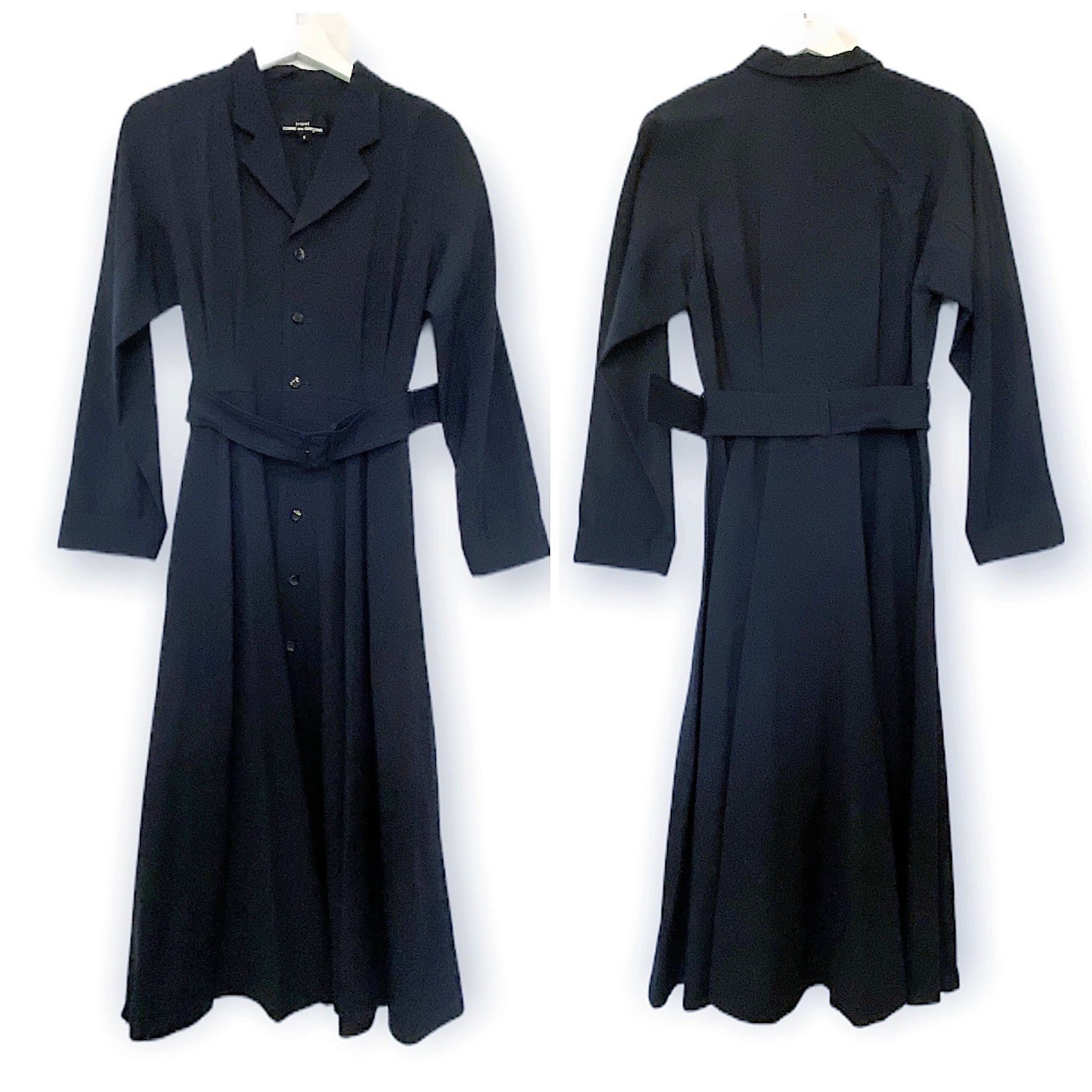 Comme des Garcons Comme des Garçons Tricot AD1991 Navy Wool Belted Midi Dress Size S / US 4 / IT 40 - 13 Thumbnail