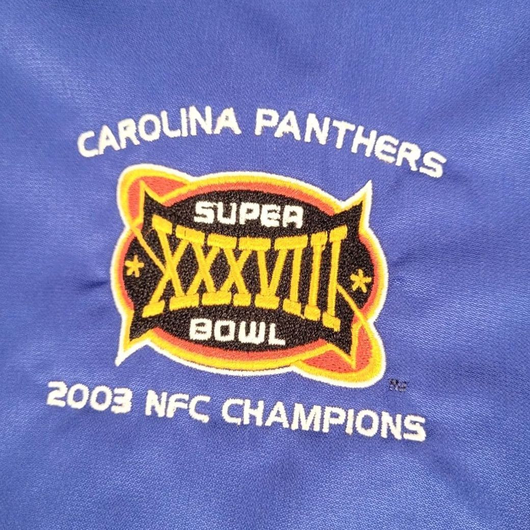Vintage VINTAGE Carolina Panthers Super Bowl XXXVIII NFC Champions 2003 Windbreaker Jacket Med Black Mens Size US 31 - 3 Thumbnail