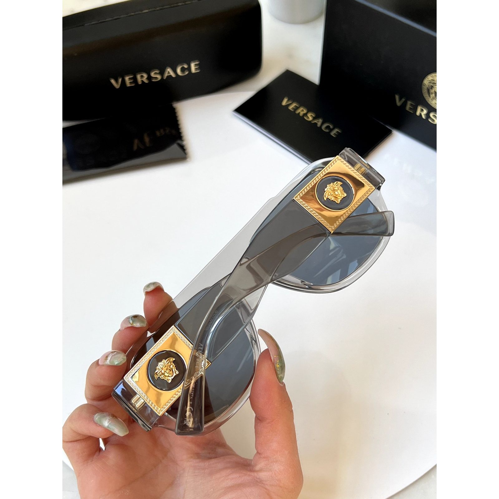 Versace NEW Versace VE4436U Transparent Grey Aviator Sunglasses Size ONE SIZE - 4 Thumbnail