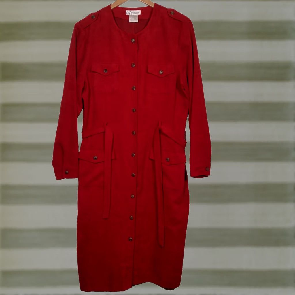 Vintage VINTAGE Dressbarn Dress Shirt Womens 14 Red Microsuede Long Sleeve Button Up Belted Office Wear Size XL / US 12-14 / IT 48-50 - 1 Thumbnail
