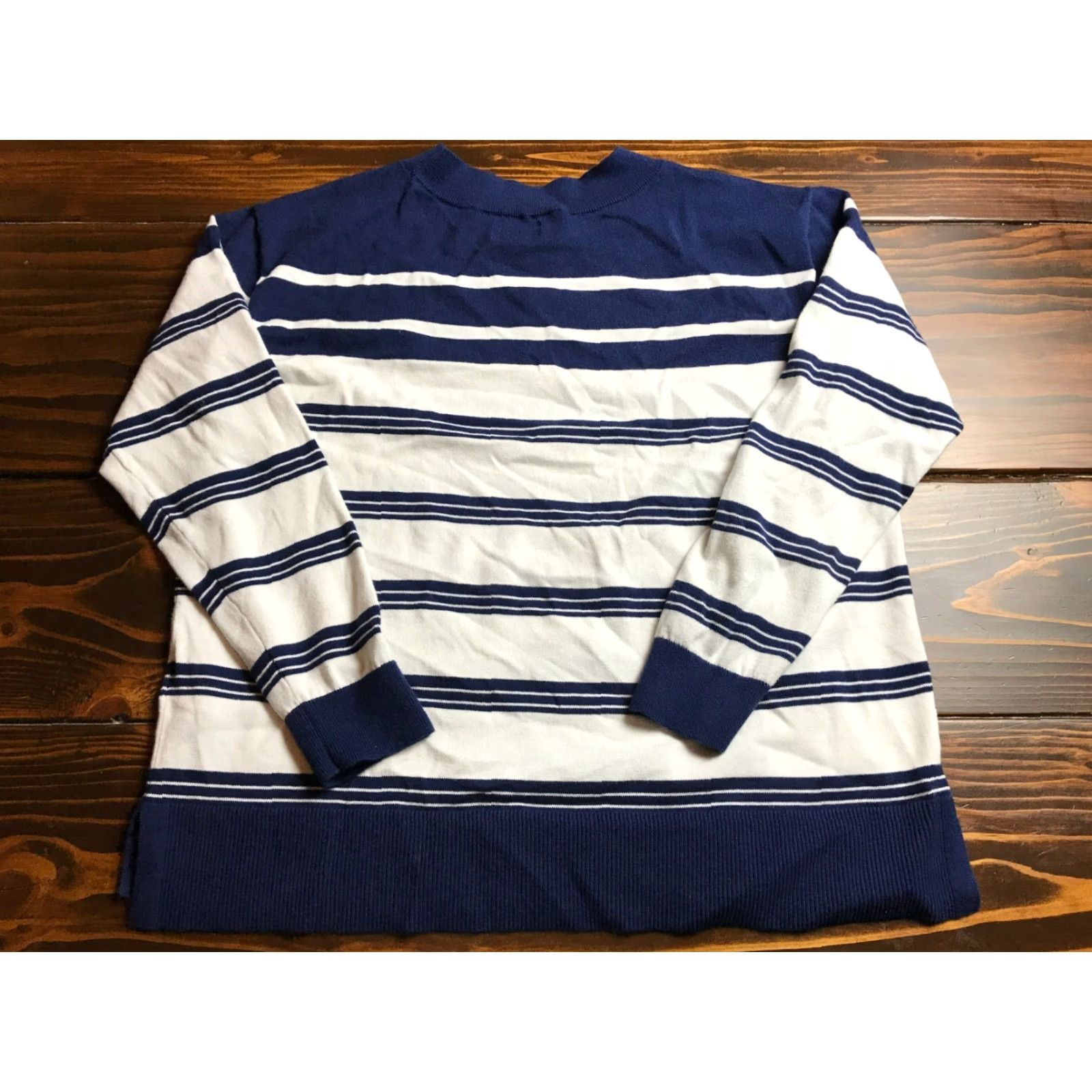Lands' End Lands' End Sweater Womens Size Medium 10-12 Navy Blue White Striped Pullover Size M / US 6-8 / IT 42-44 - 2 Thumbnail