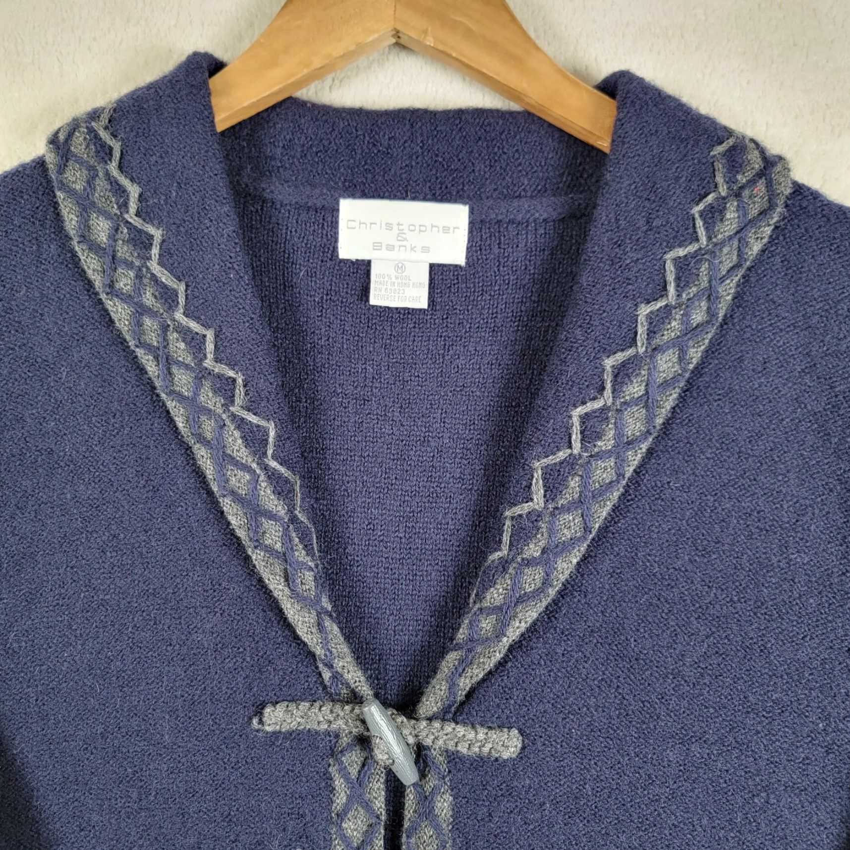 Vintage Christopher & Banks Cardigan 100% Wool Womens M Button Blue Knit V Neck Size M / US 6-8 / IT 42-44 - 3 Thumbnail