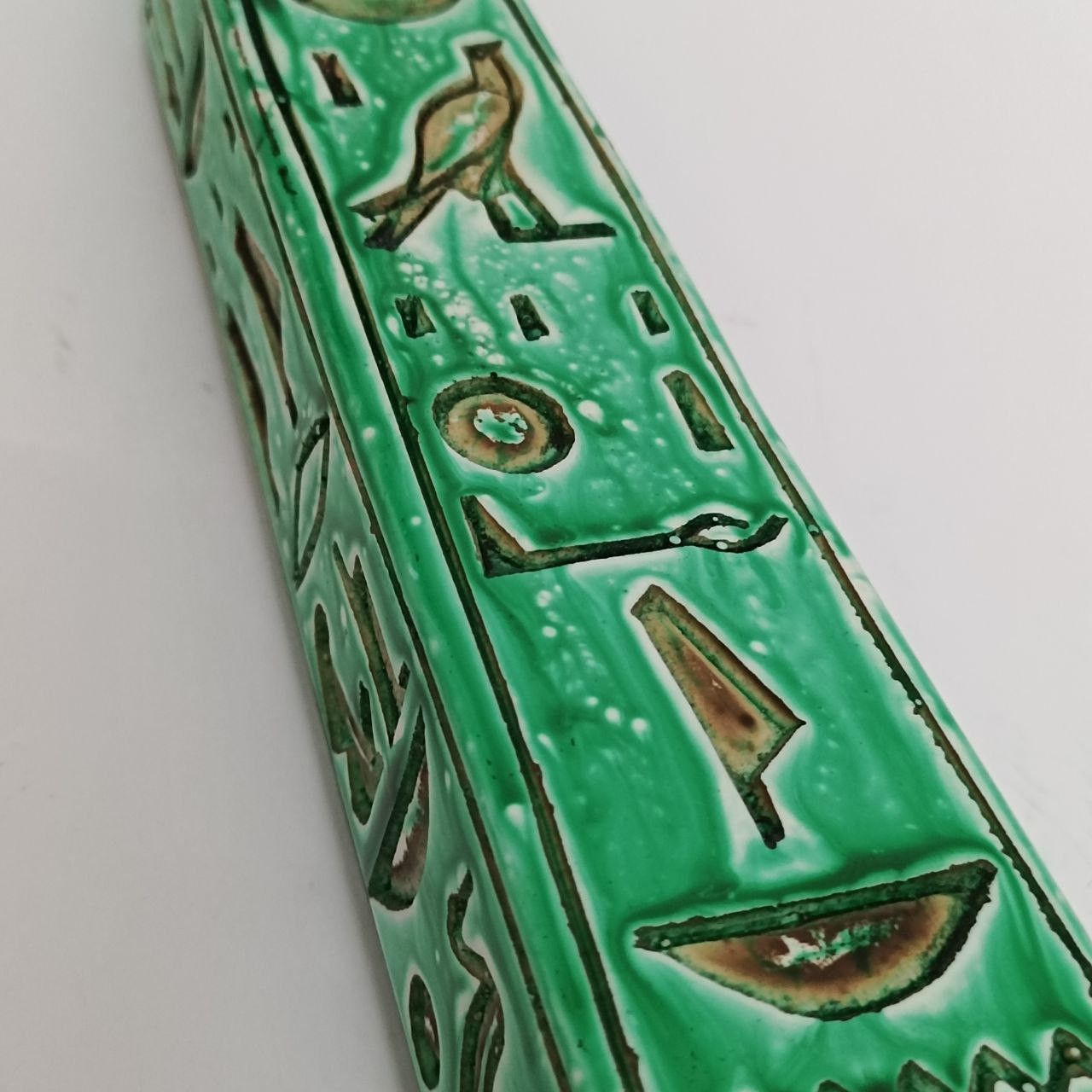 Handmade Green Egyptian obelisk with hieroglyphs pharaonic art piece. Size ONE SIZE - 8 Thumbnail