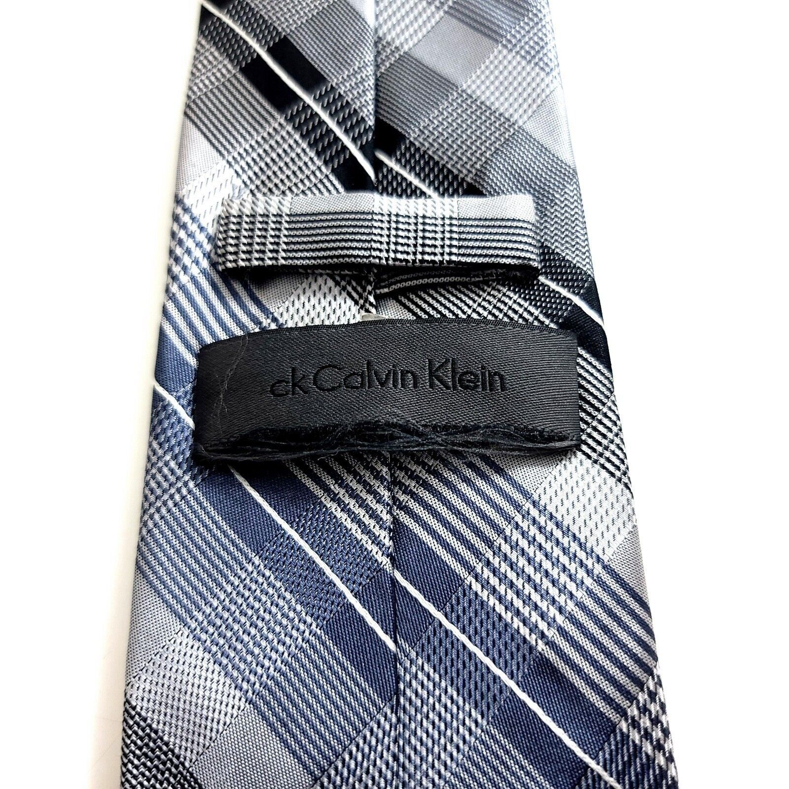 Calvin Klein Calvin Klein Gray Blue Plaid Woven Silk Tie Size ONE SIZE - 3 Thumbnail