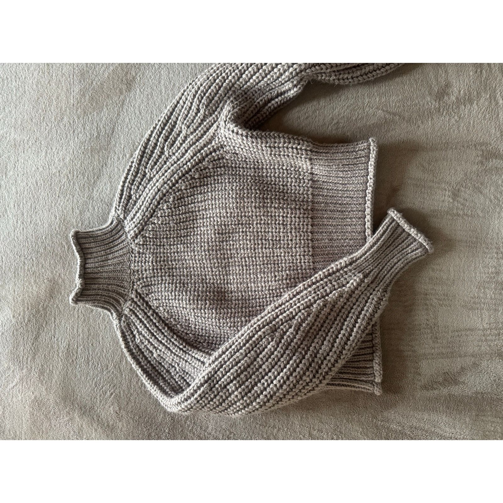 H&M Ribbed Knit Sweater Neutral Taupe/Beige Soft Casual Pullover Size S / US 4 / IT 40 - 3 Thumbnail