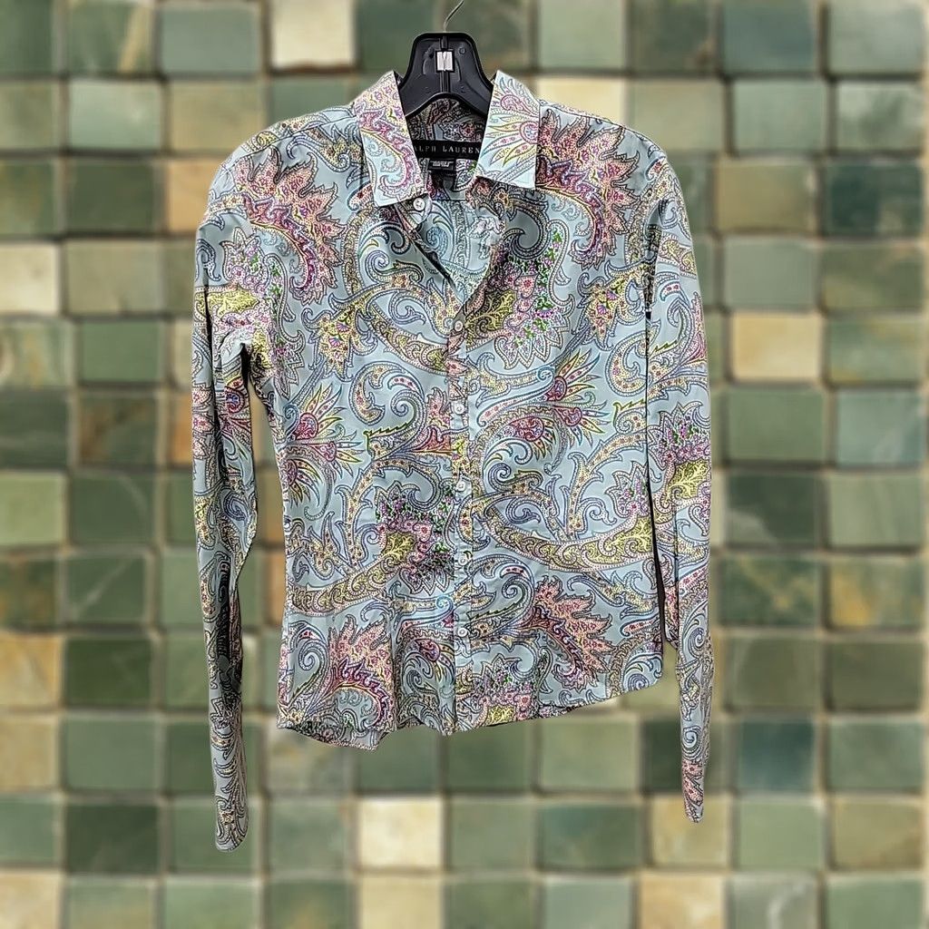 Ralph Lauren VINTAGE Ralph Lauren Shirt Womens 10 Black Label Women ALL OVER Paisley Button Size Size L / US 10 / IT 46 - 1 Thumbnail