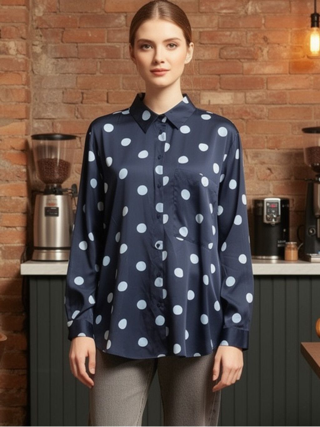 Zara Zara Satin Polka Dot Oversized Button Down Blouse XL Silky Size XL / US 12-14 / IT 48-50 - 1 Thumbnail
