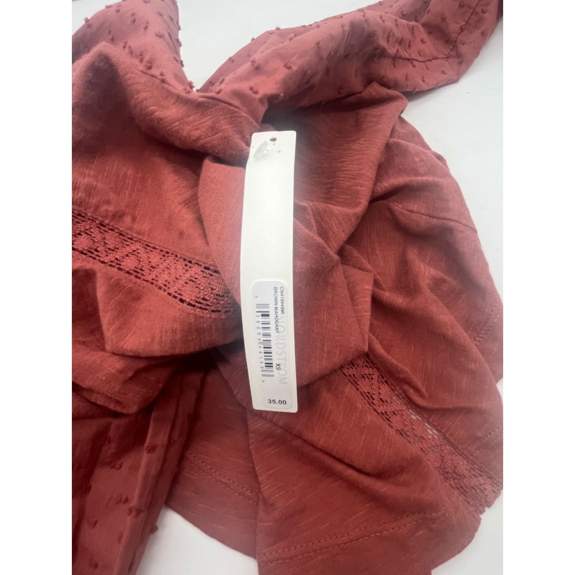 Other Caslon Pintuck Lace Detail Long Sleeve Cotton Blouse, Brown Size XS / US 0-2 / IT 36-38 - 7 Thumbnail