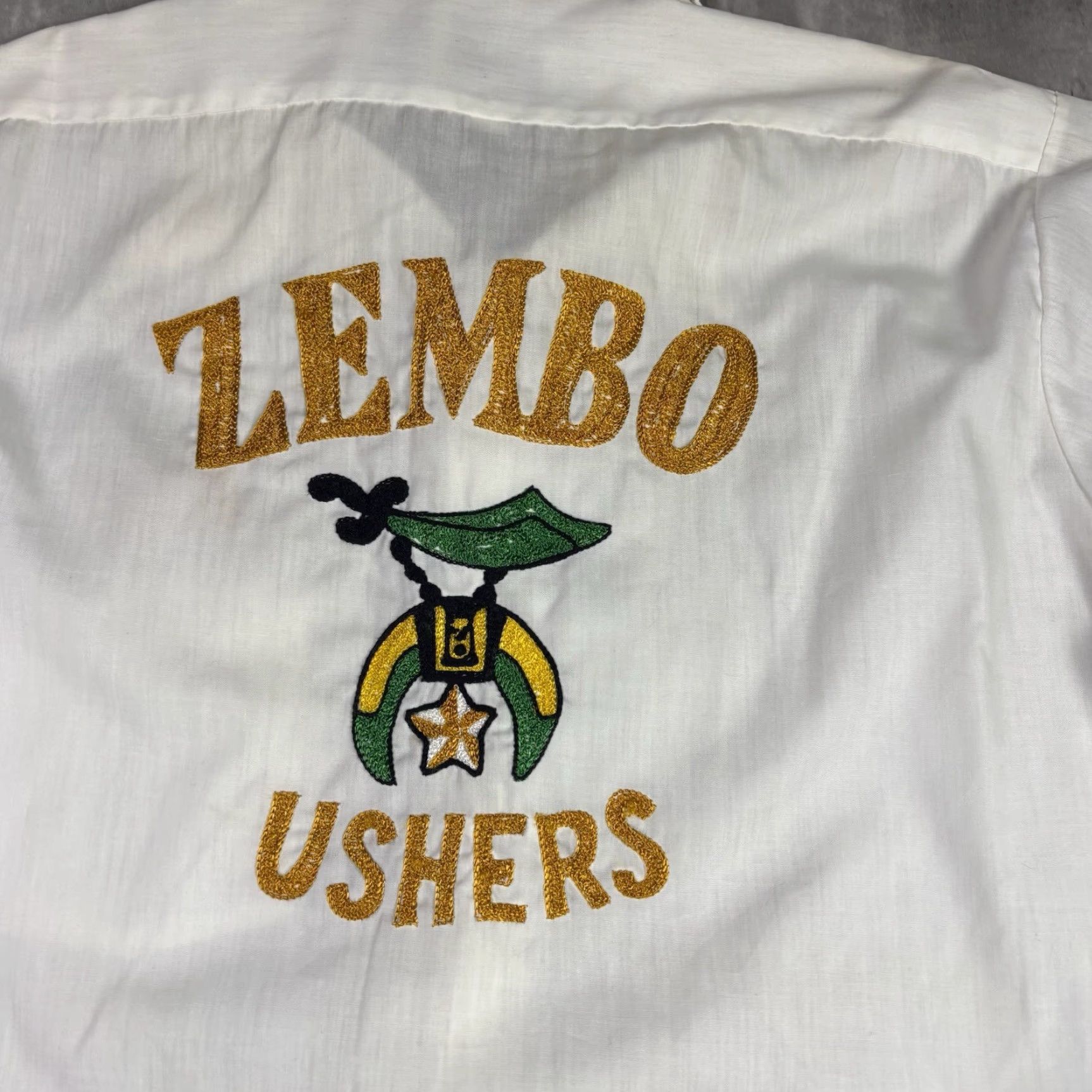 Vintage VINTAGE Zembo Ushers Shirt Button Up Chain Stitch White Size Large 1990s Size US L / EU 52-54 / 3 - 7 Thumbnail