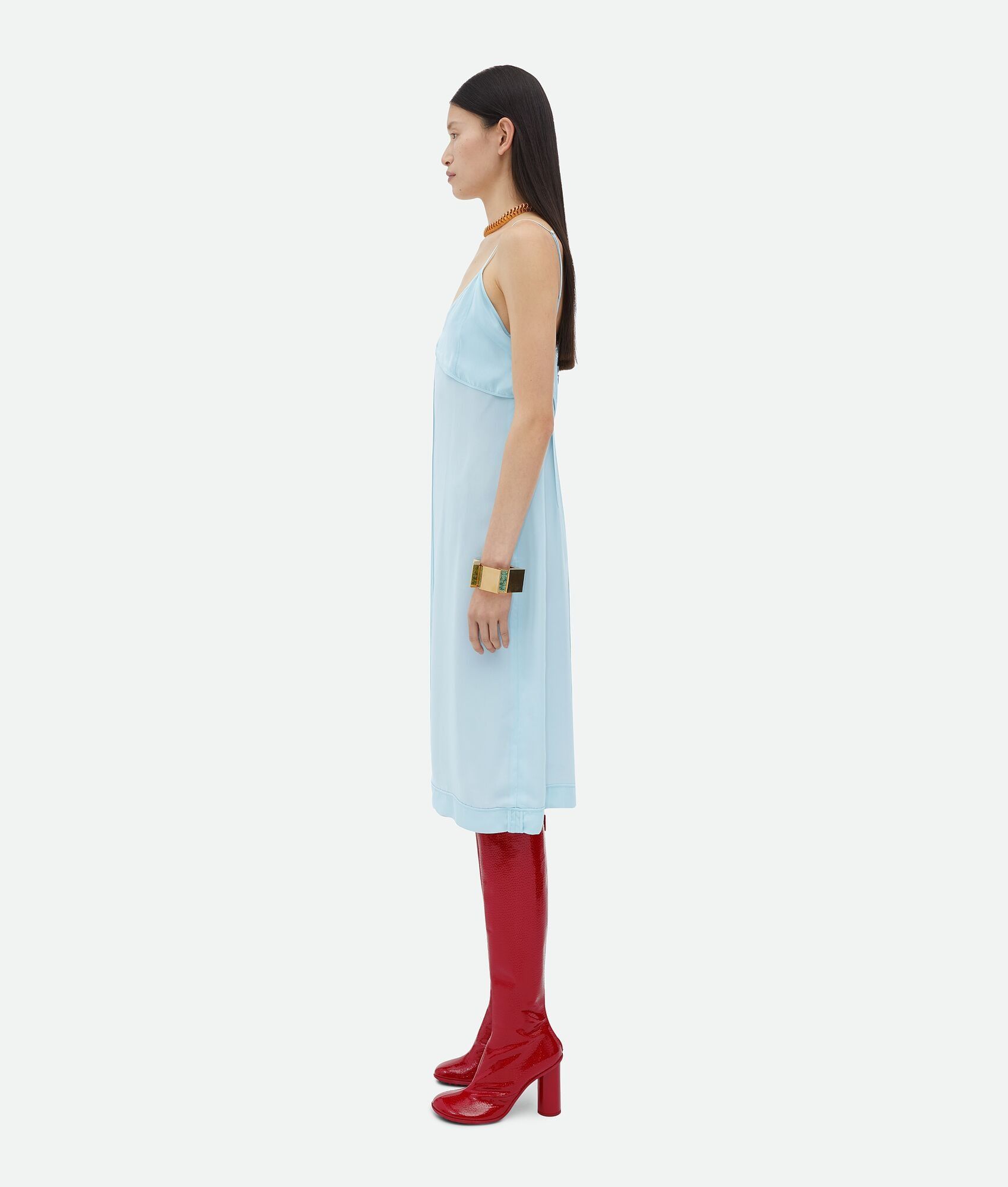 Bottega Veneta o1bcso1str0725 Sheer Cupro Midi Dress in Dusk Blue Size XS / US 0-2 / IT 36-38 - 2 Thumbnail