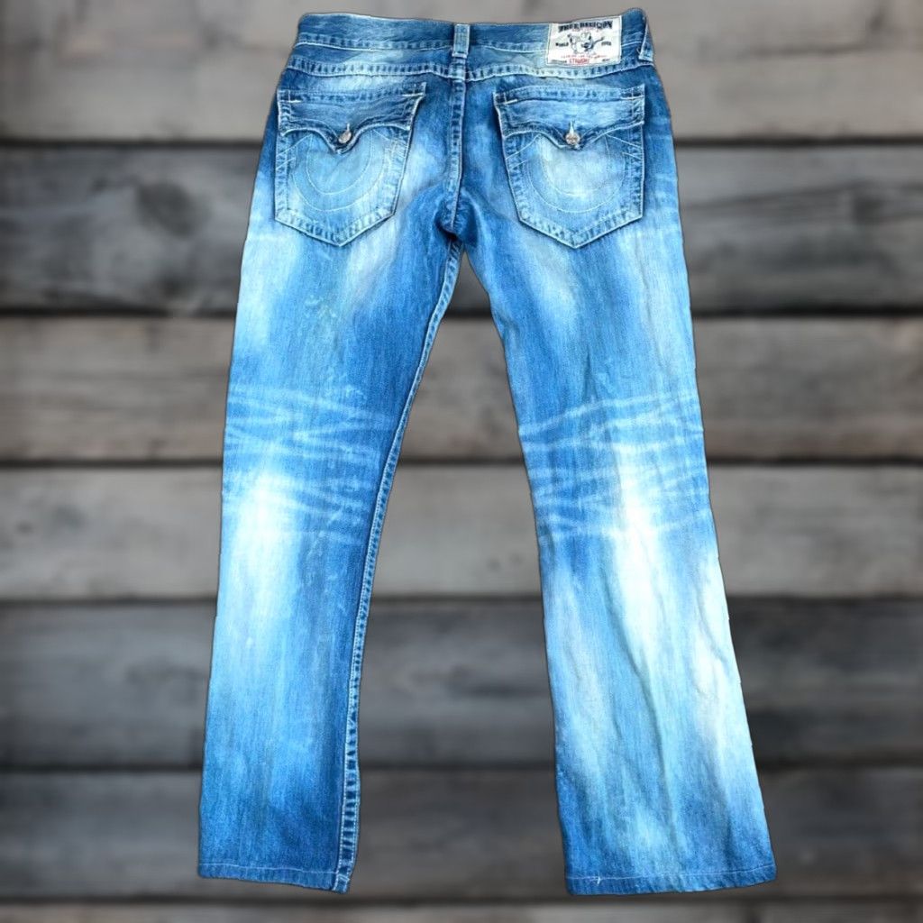 True Religion VINTAGE True Religion Jeans Men's 36 x 33 Blue Denim Distressed Straight Leg Flap Pocket Regular Mens Jeans 90s Rock Metal Size US 36 / EU 52 - 1 Thumbnail
