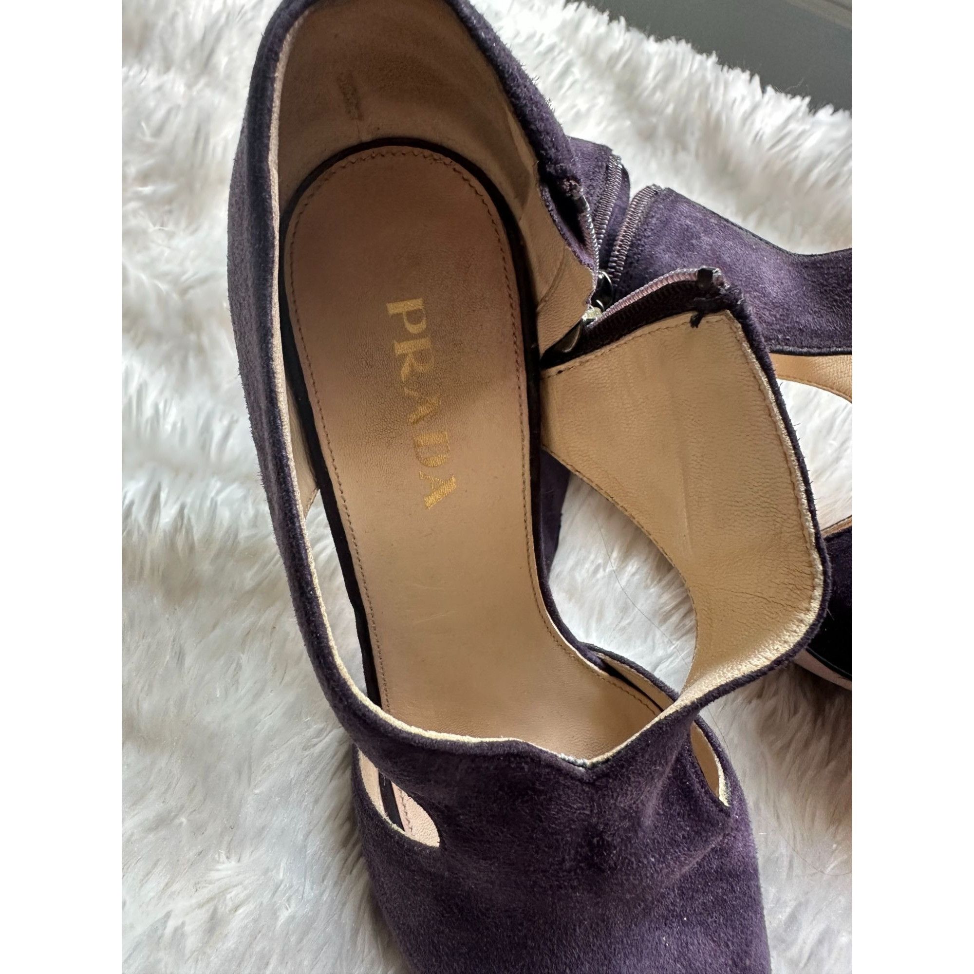 Prada Authentic Prada purple suede side zip closure peep top pump Size US 6.5 / IT 36.5 - 2 Thumbnail