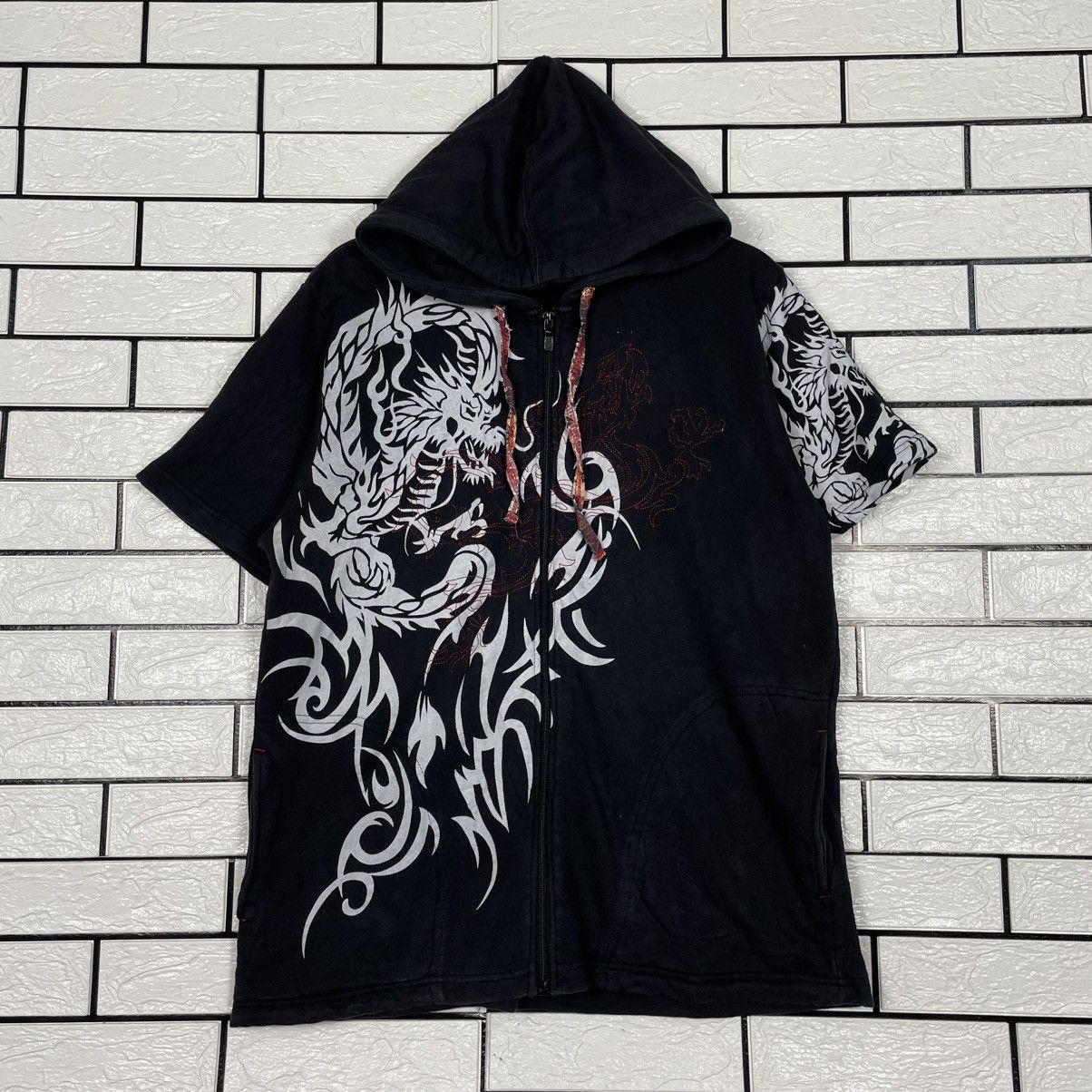 Japanese Brand M. Board Dragon Sukajan Short Sleeve Hoodie Size US M / EU 48-50 / 2 - 1 Thumbnail