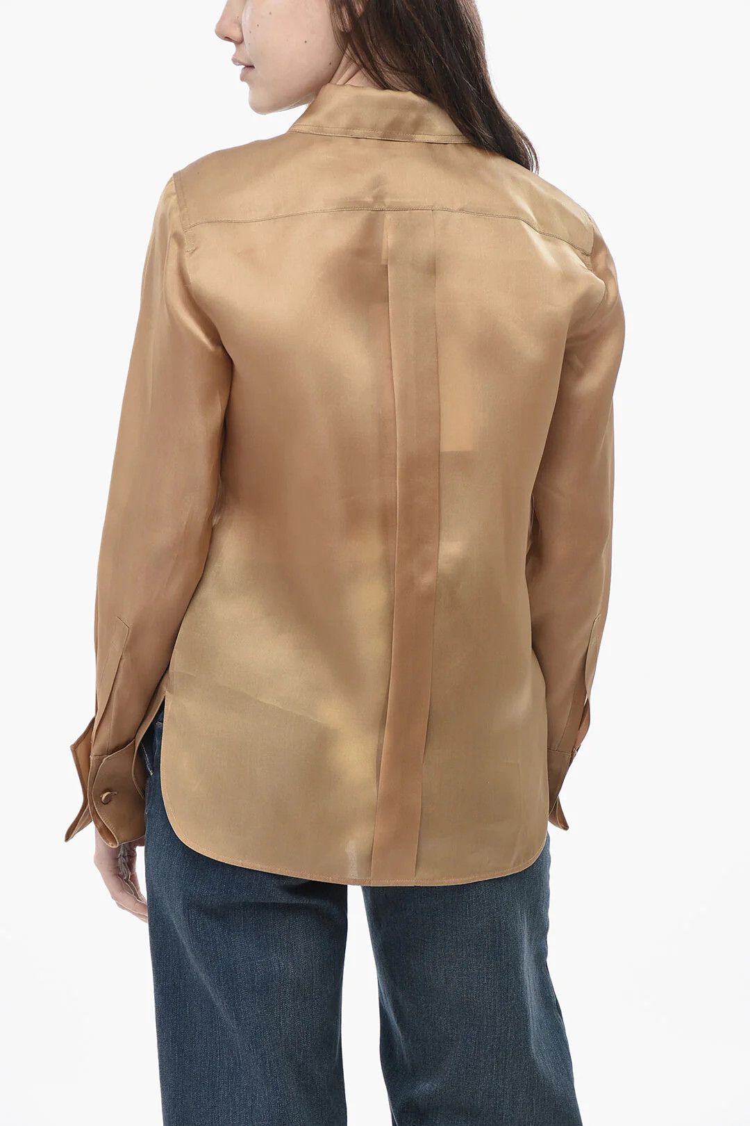 Max Mara og1mm0426 Silk Organza Shirt in Gold Size S / US 4 / IT 40 - 2 Thumbnail